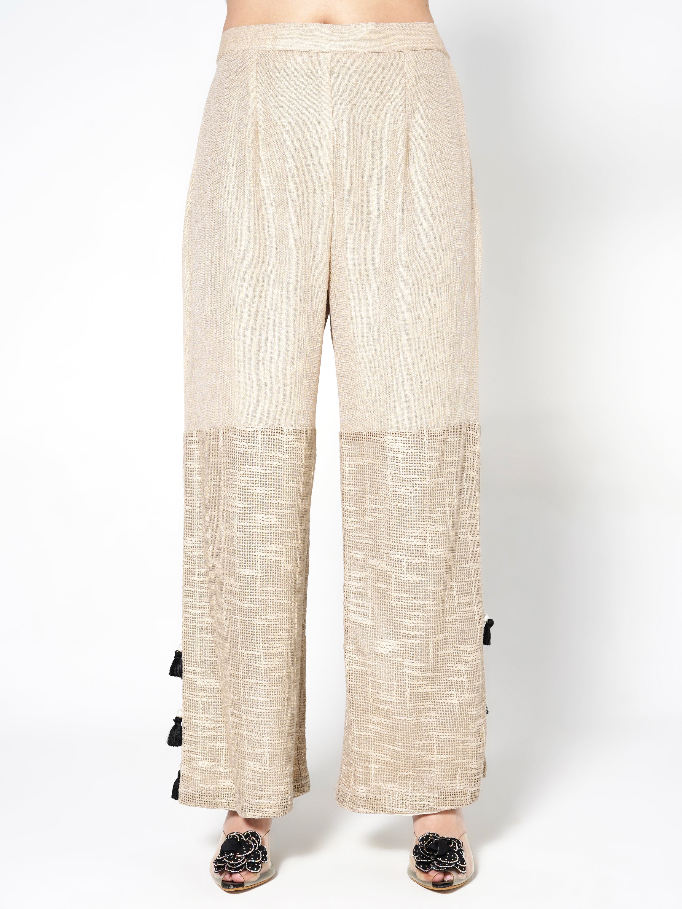 Champagne Beige Embroidered Jute Co-ord Set