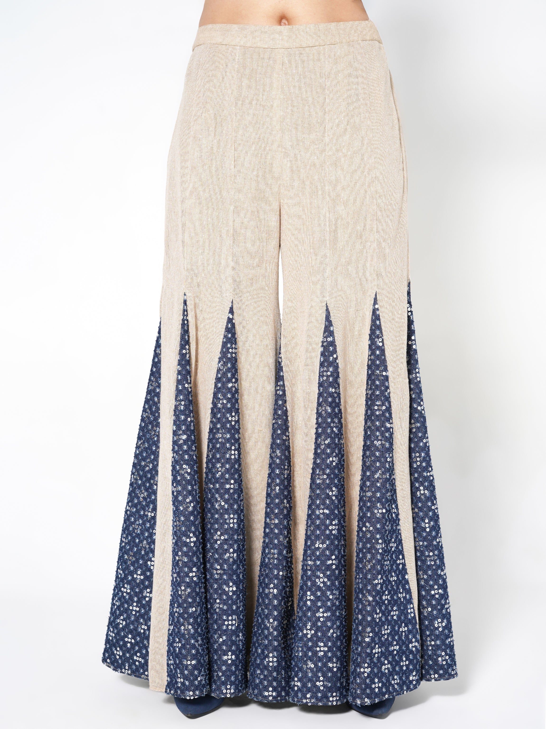 Natural Beige & Blue Flared Jute Co-ord Set