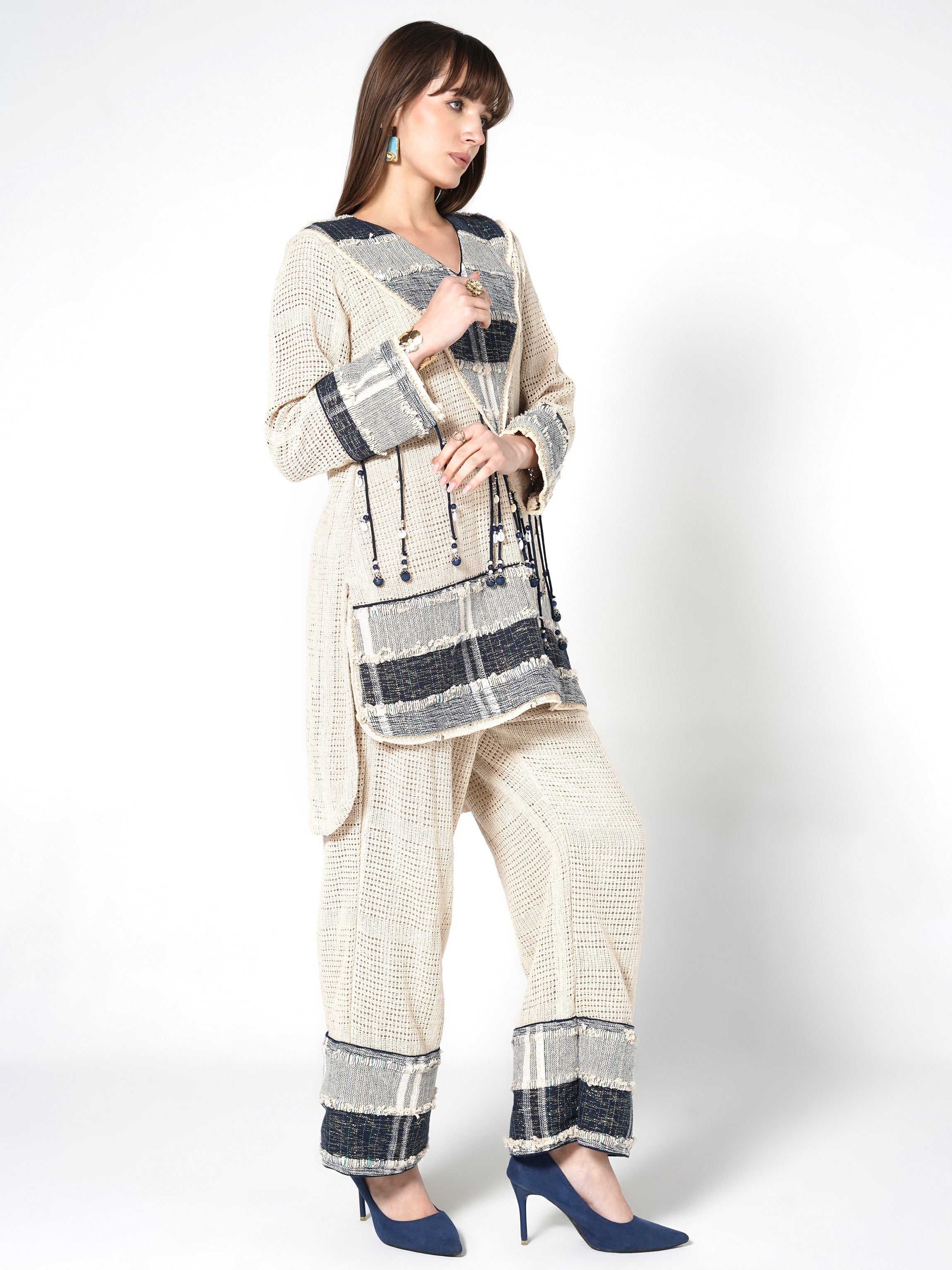 Natural Sand Woven Panel Jute Co-ord Set