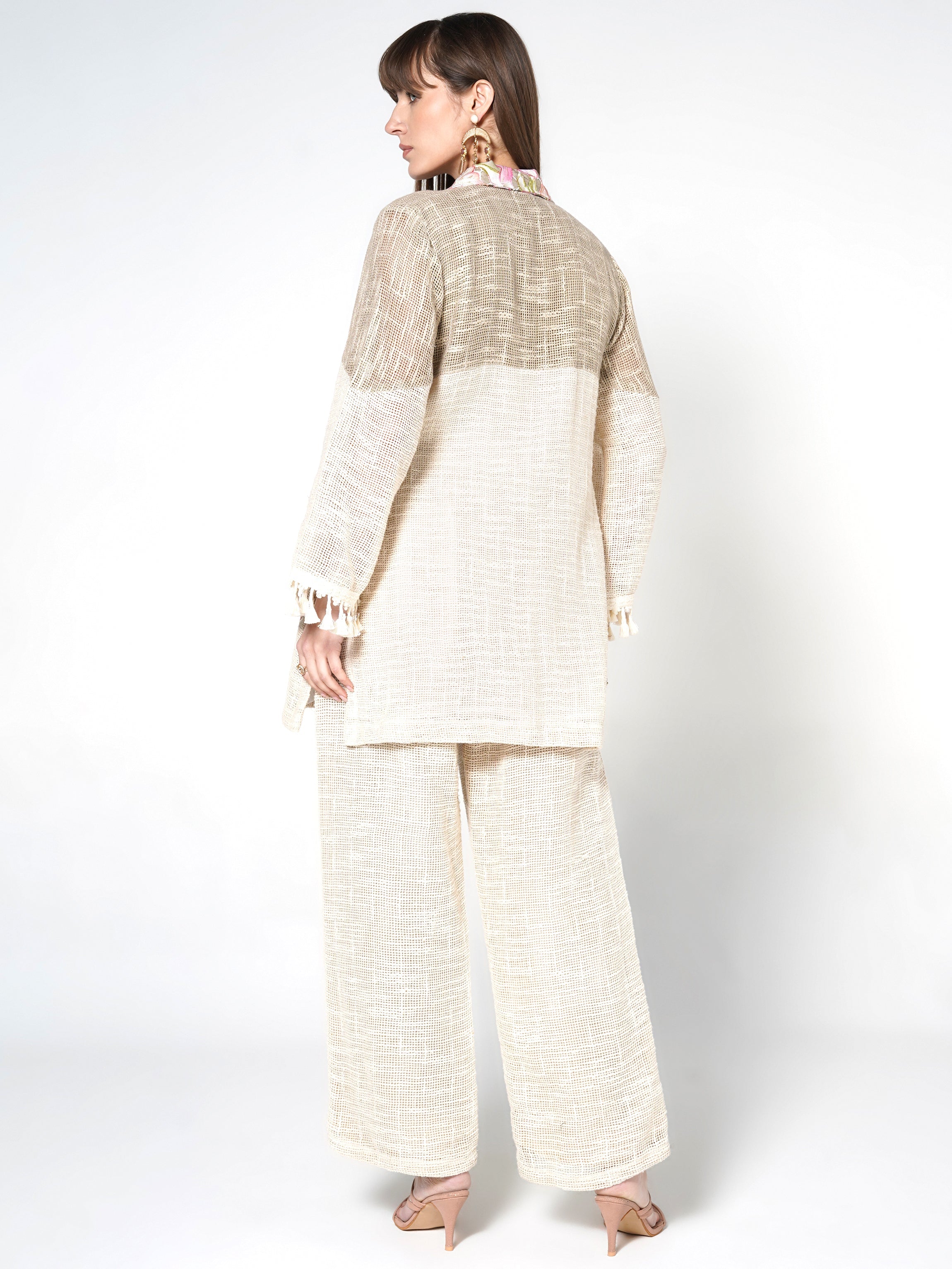 Natural Beige Embroidered Jute Co-ord Set