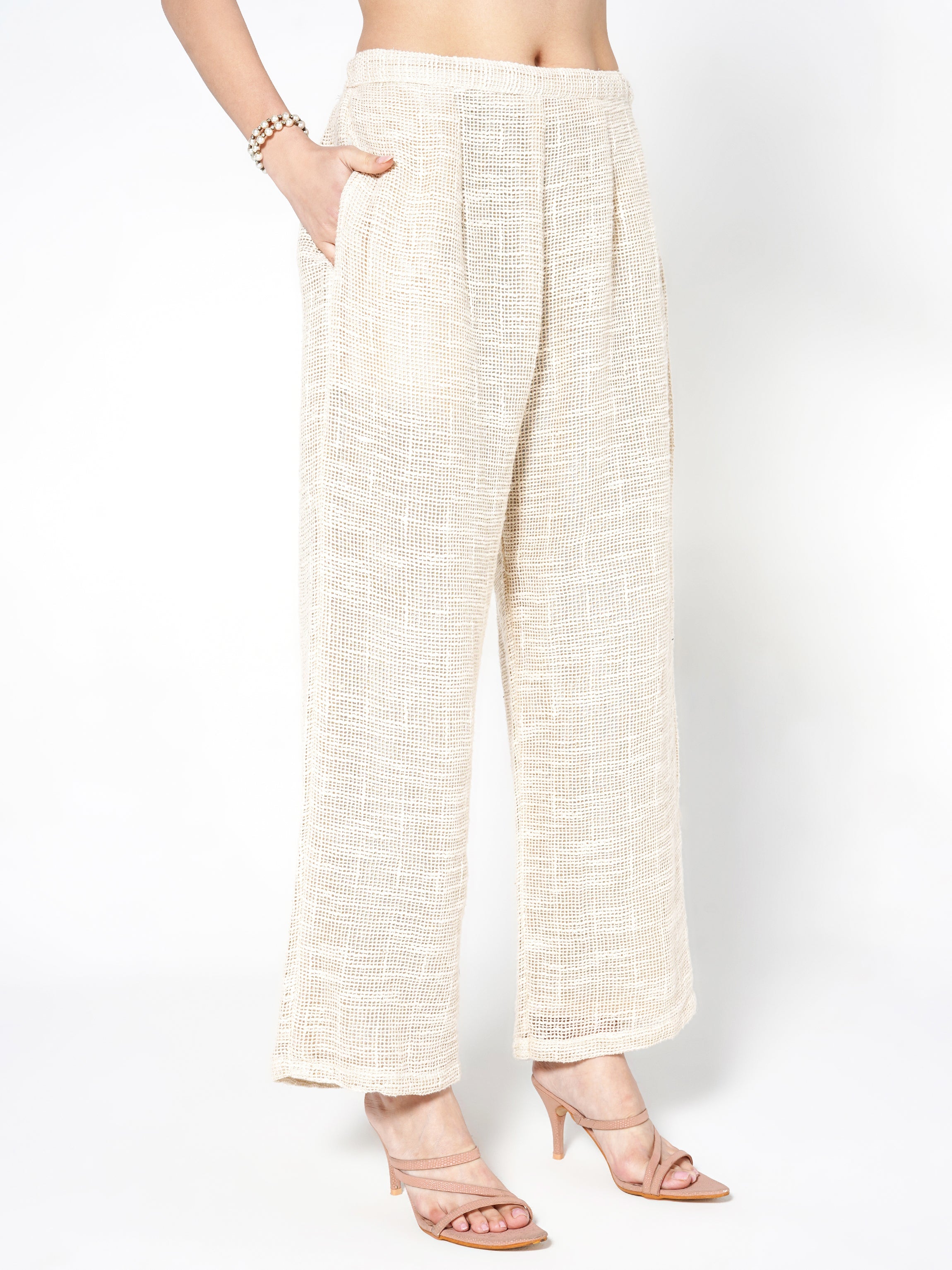 Natural Beige Embroidered Jute Co-ord Set