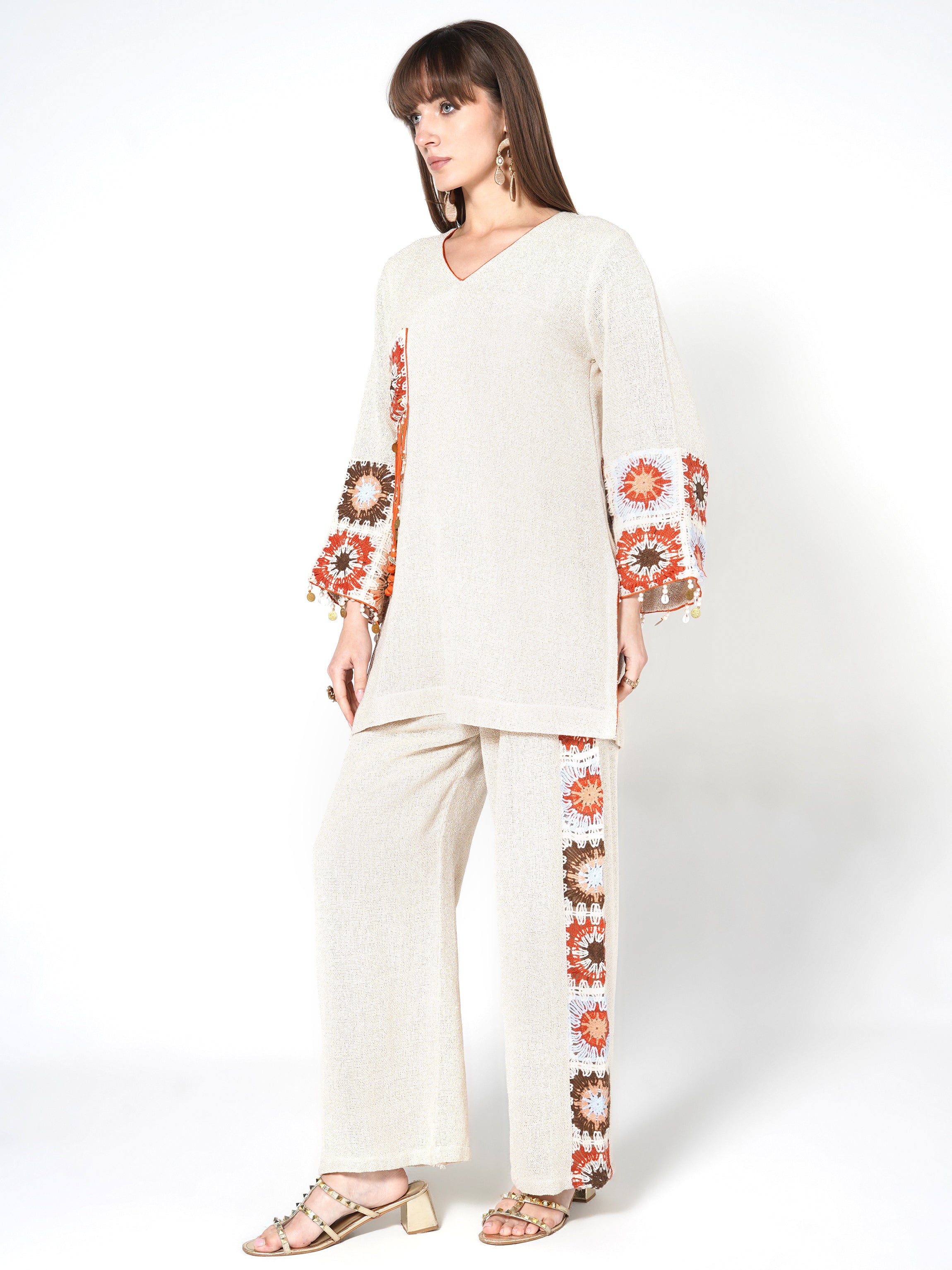 Neutral Beige Jute Bohemian Motif Co-ord Set