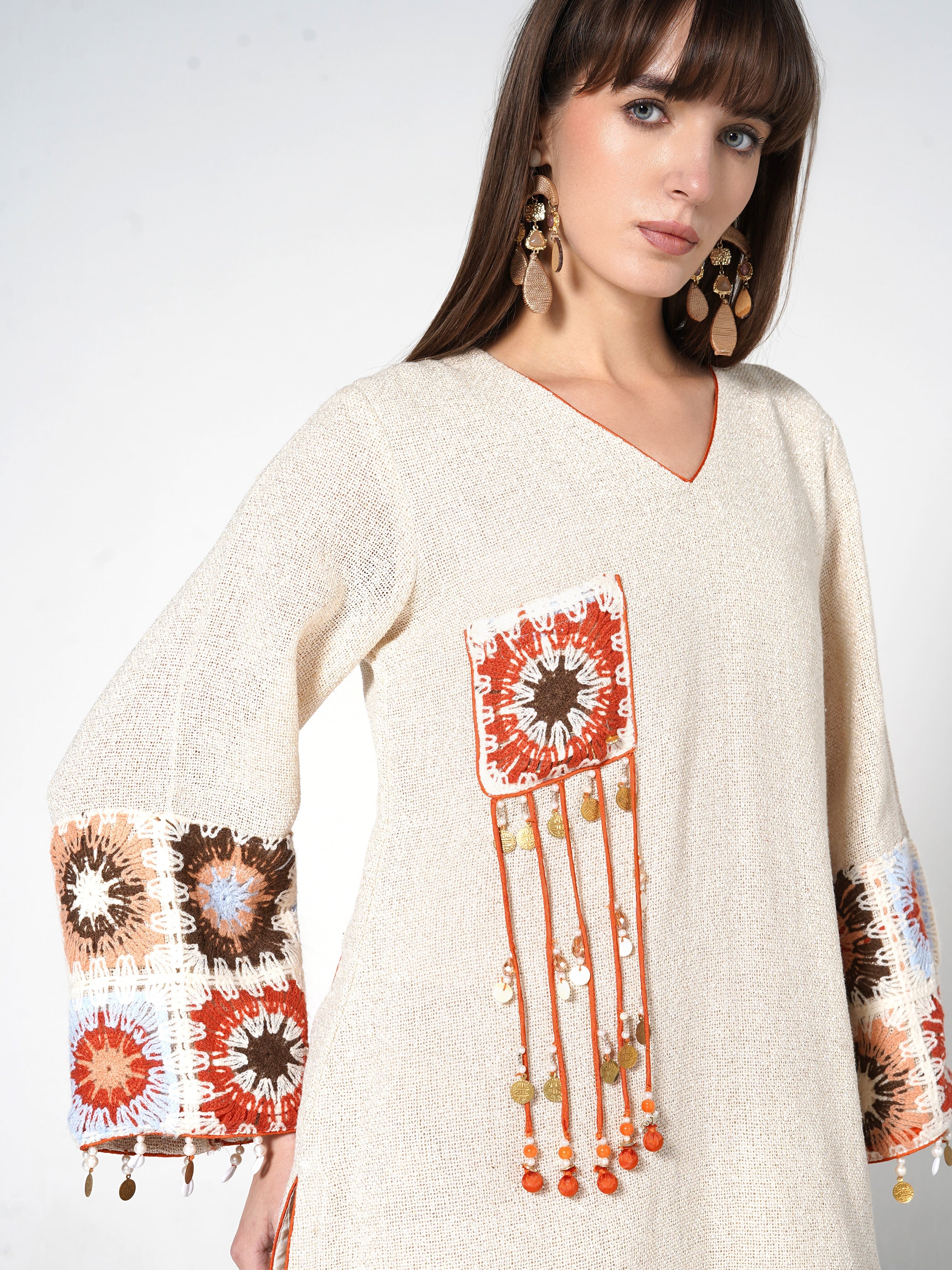 Neutral Beige Jute Bohemian Motif Co-ord Set