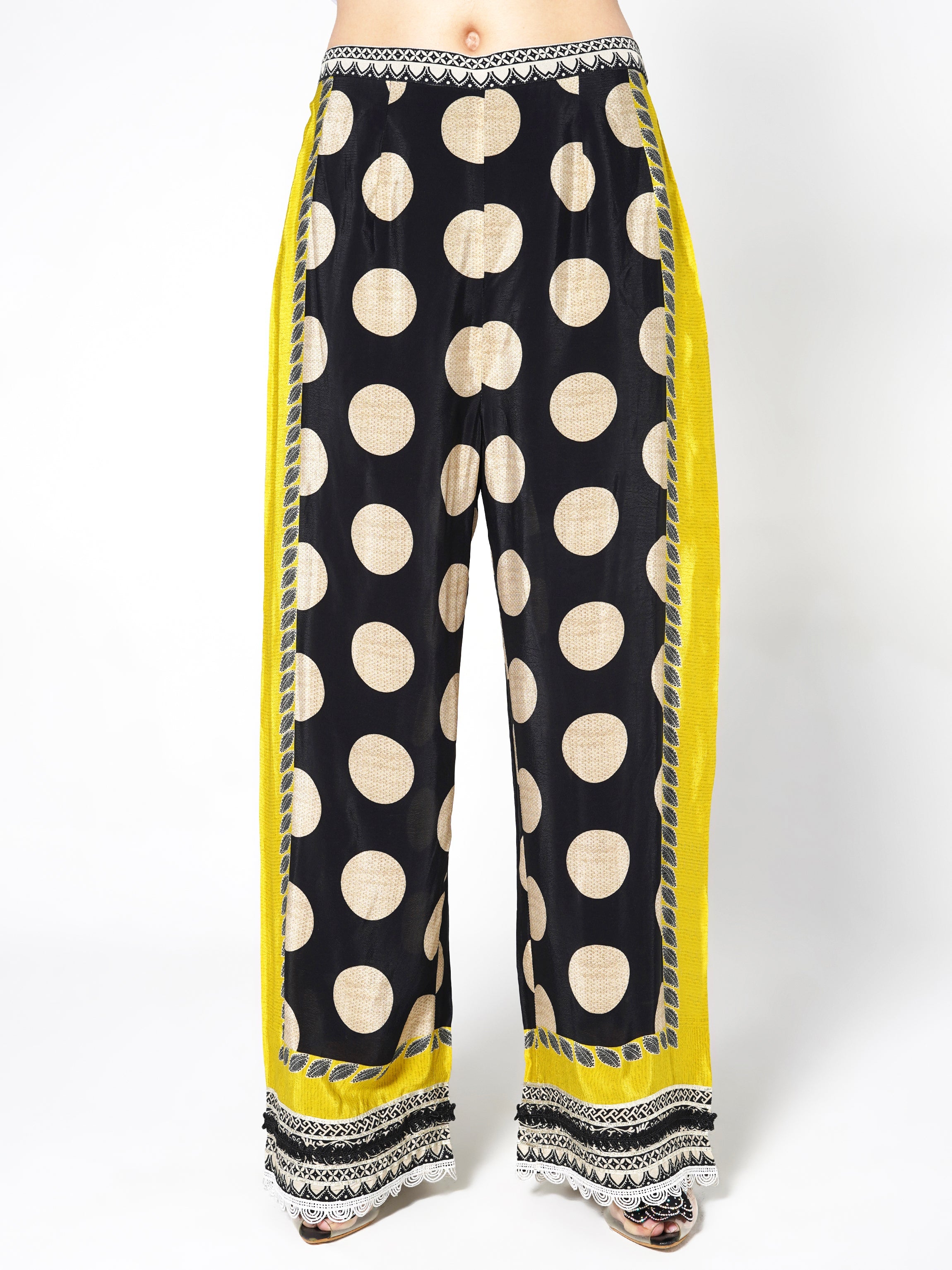 Yellow Black Printed Polka Crepe Silk Co-Ord Set