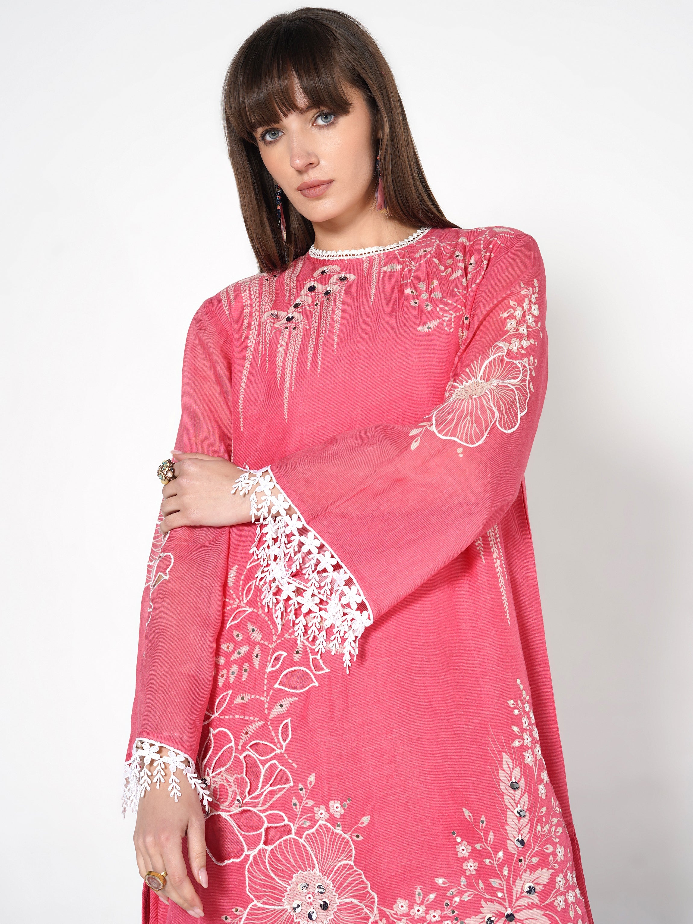 Rose Pink Printed Linen Silk Co-Ord Set