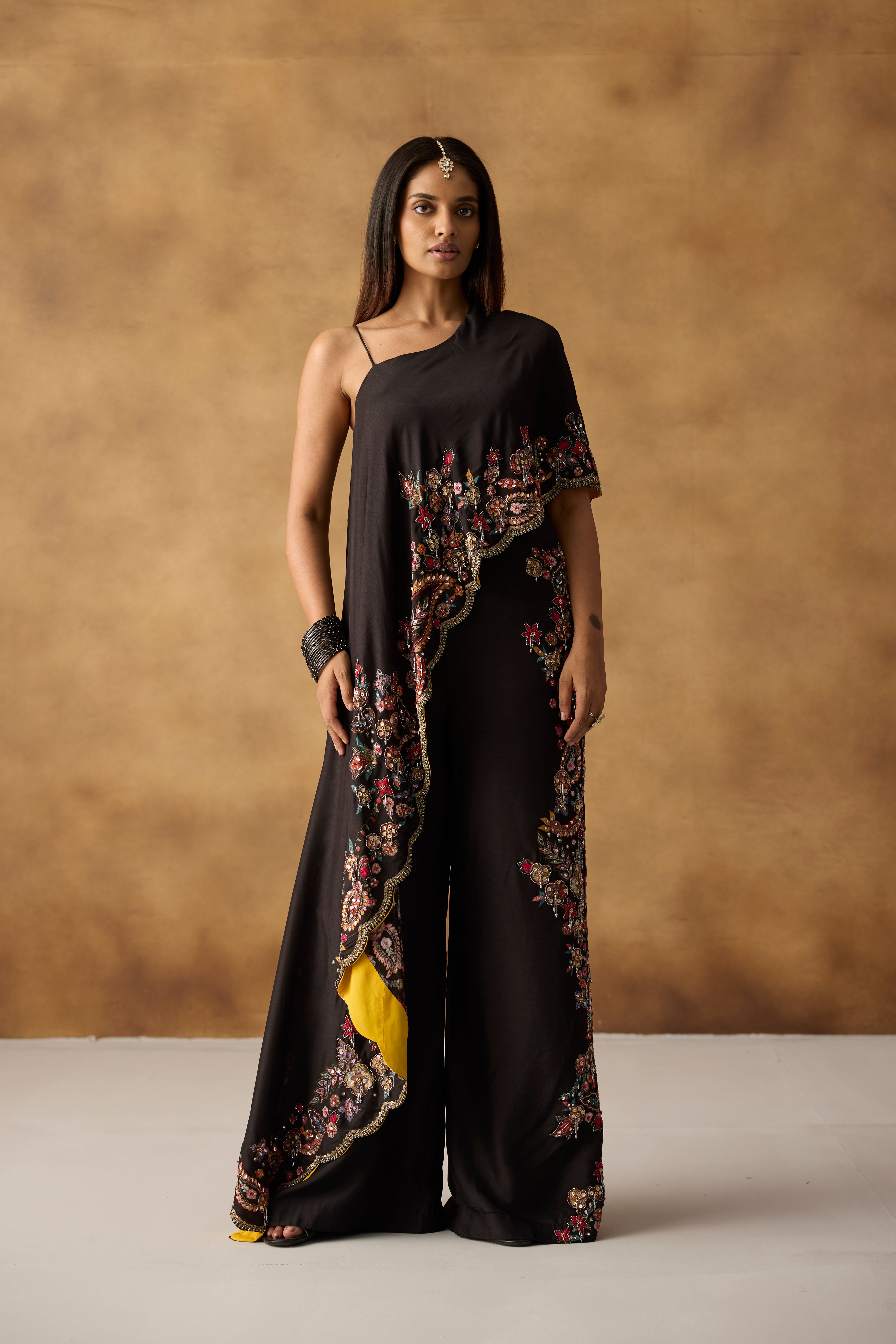 Classic Black Embellished Chanderi Silk Co-Ord Set