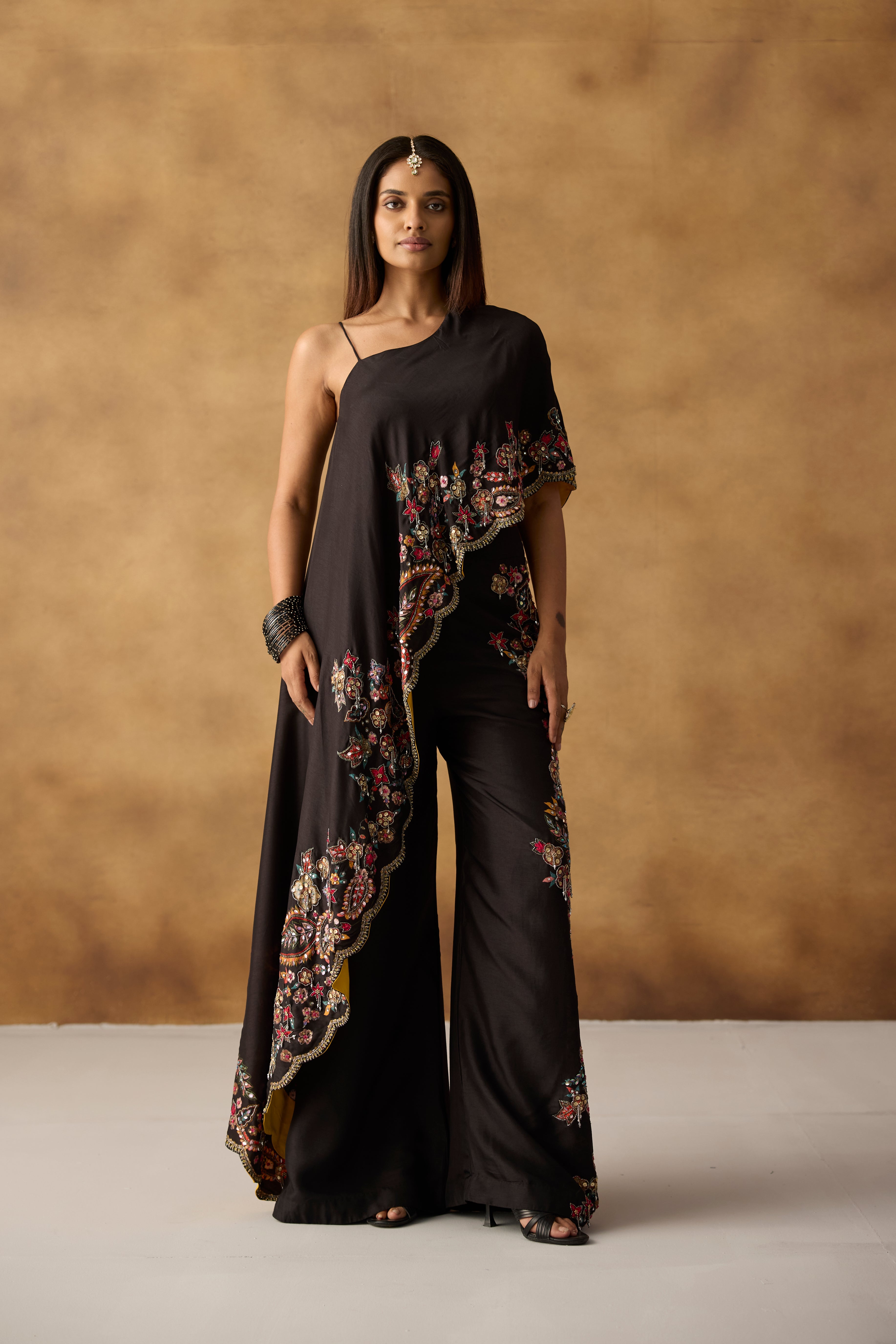 Classic Black Embellished Chanderi Silk Co-Ord Set