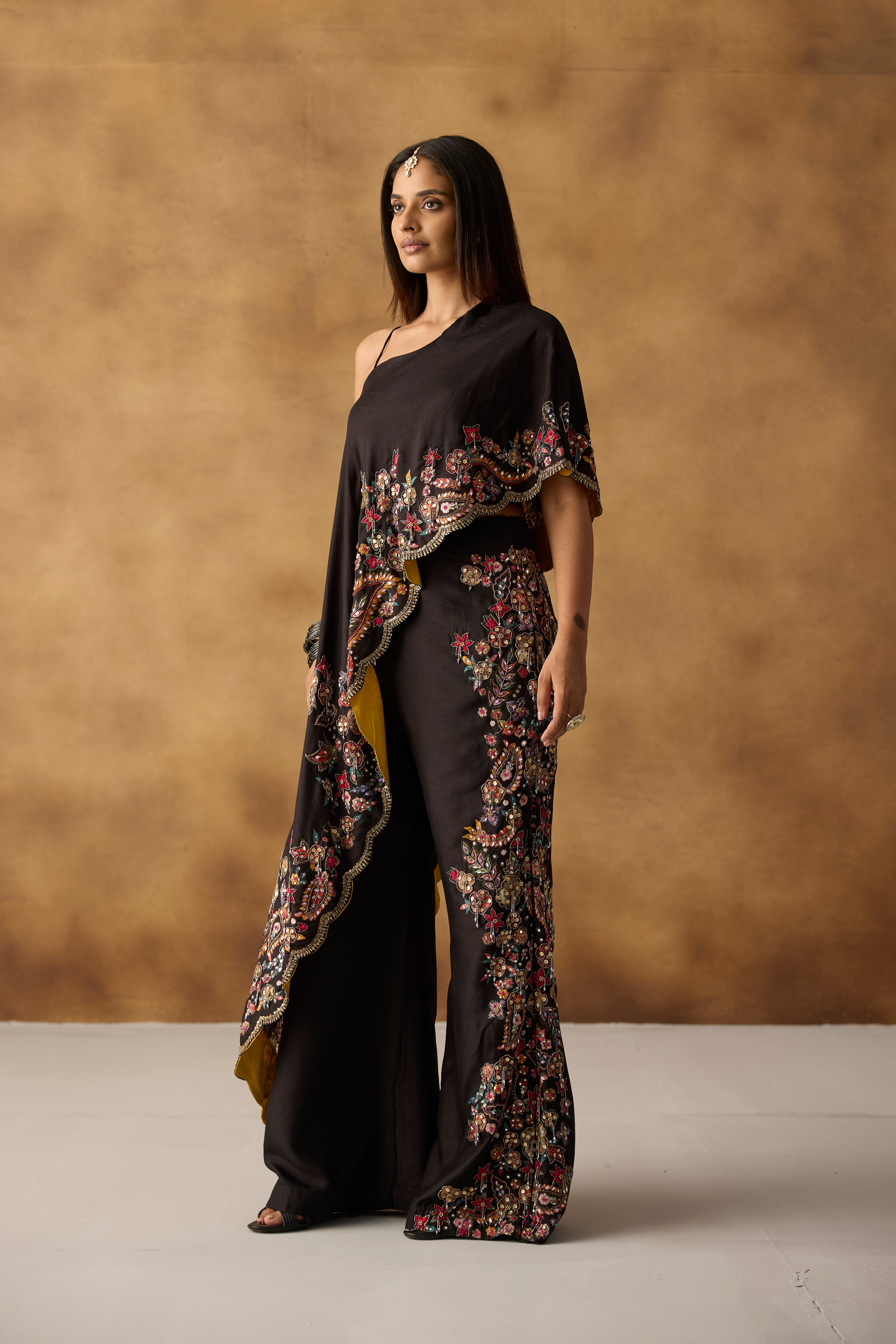 Classic Black Embellished Chanderi Silk Co-Ord Set