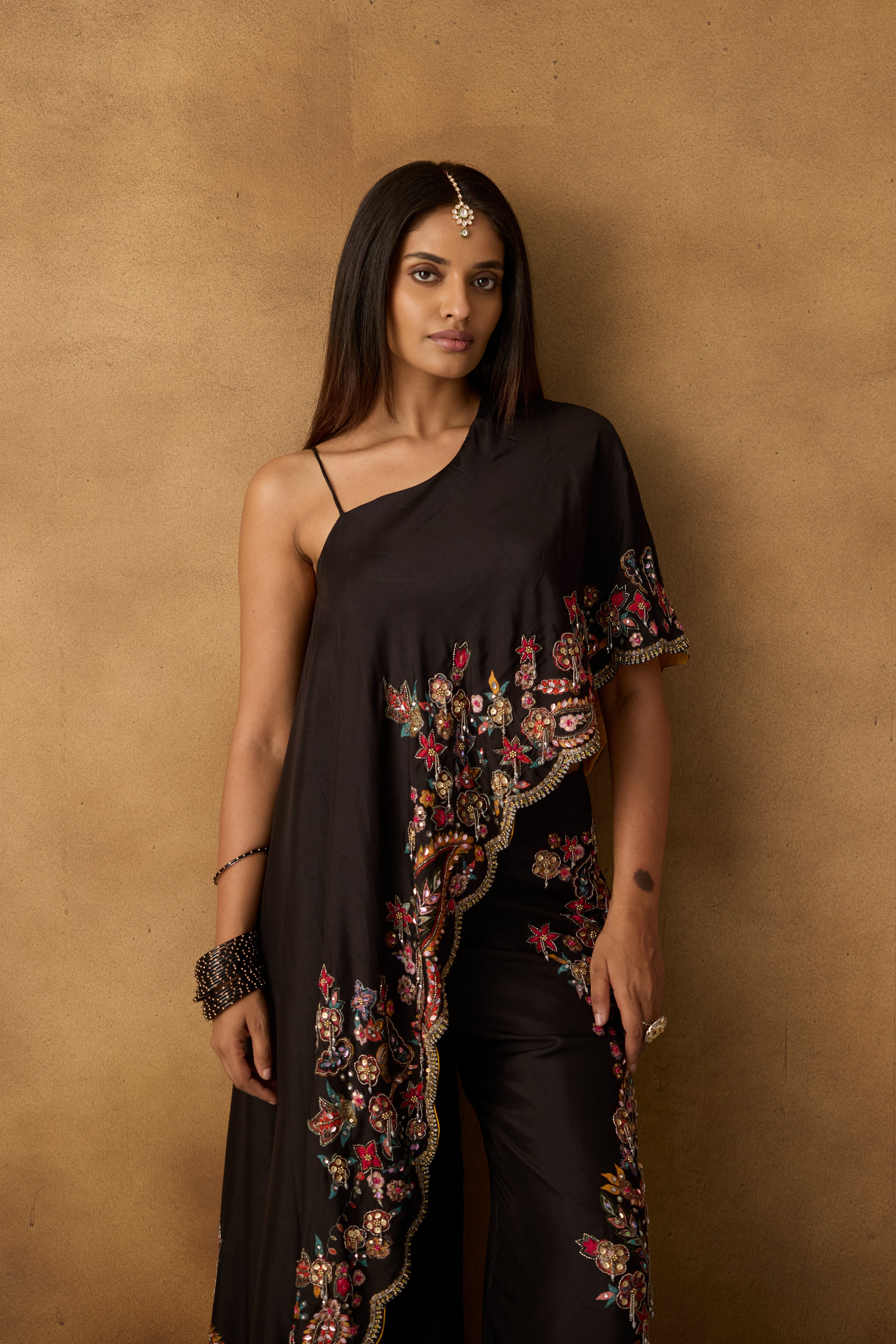 Classic Black Embellished Chanderi Silk Co-Ord Set