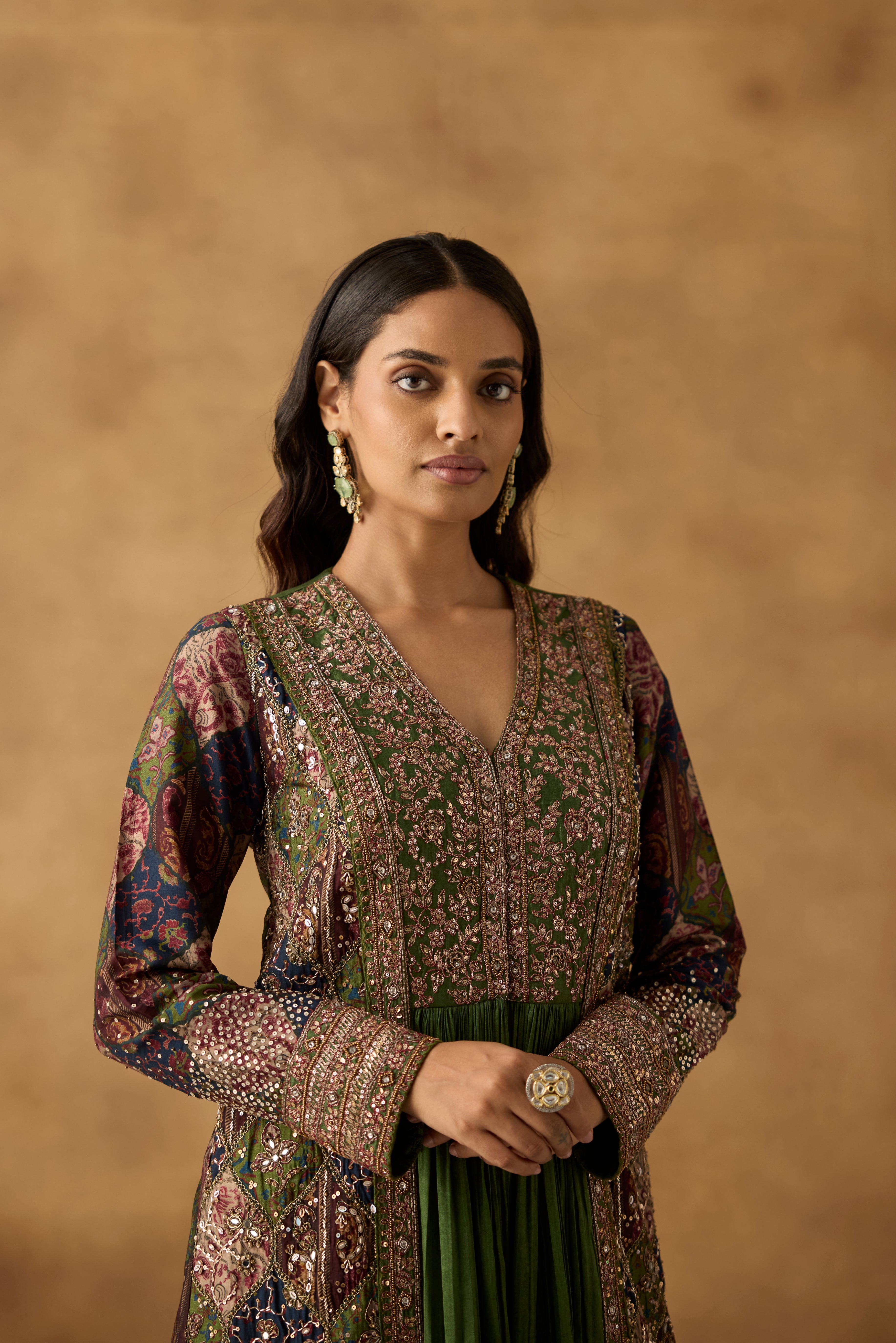 Forest Green Embellished Chanderi Silk Kurta Set