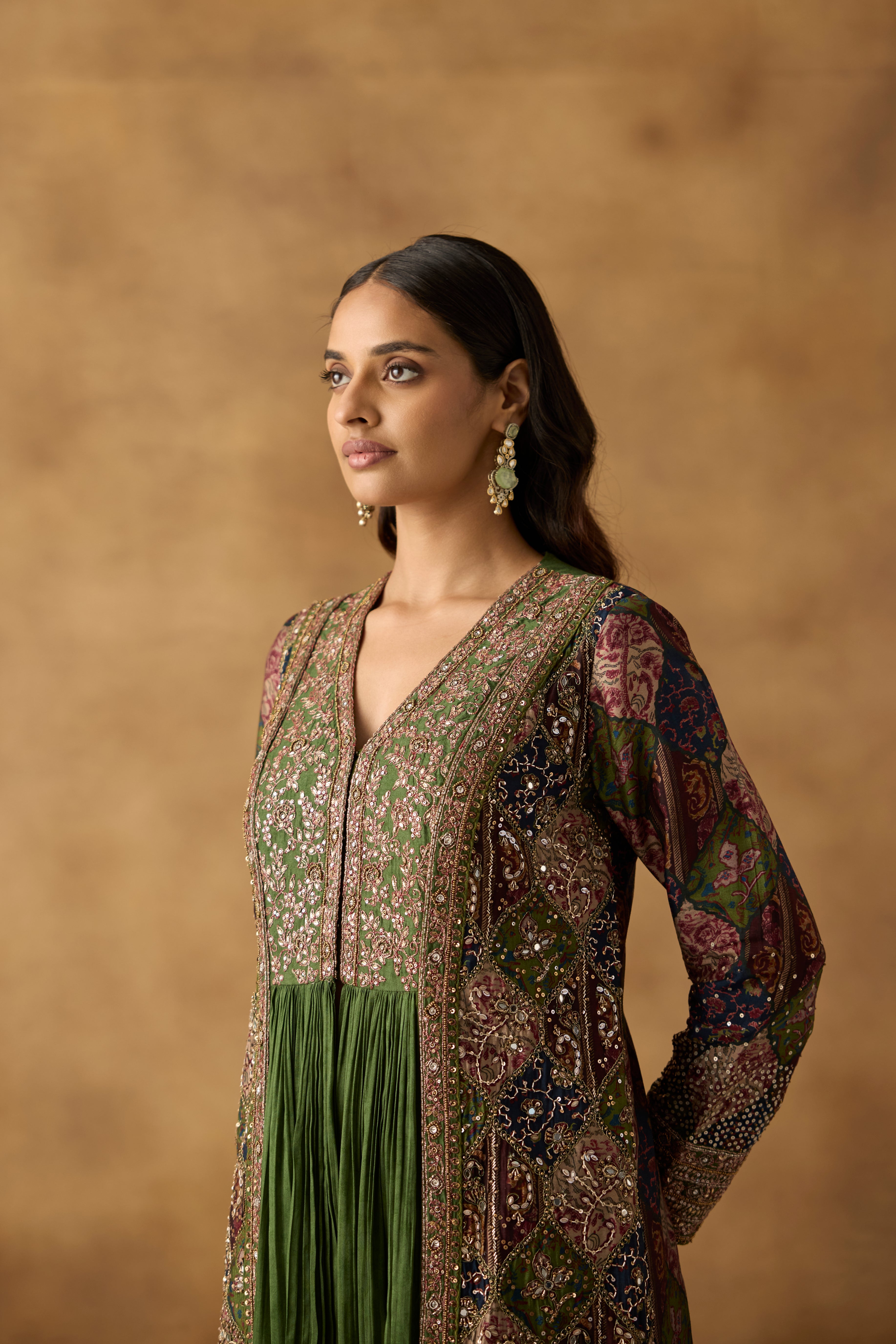 Forest Green Embellished Chanderi Silk Kurta Set