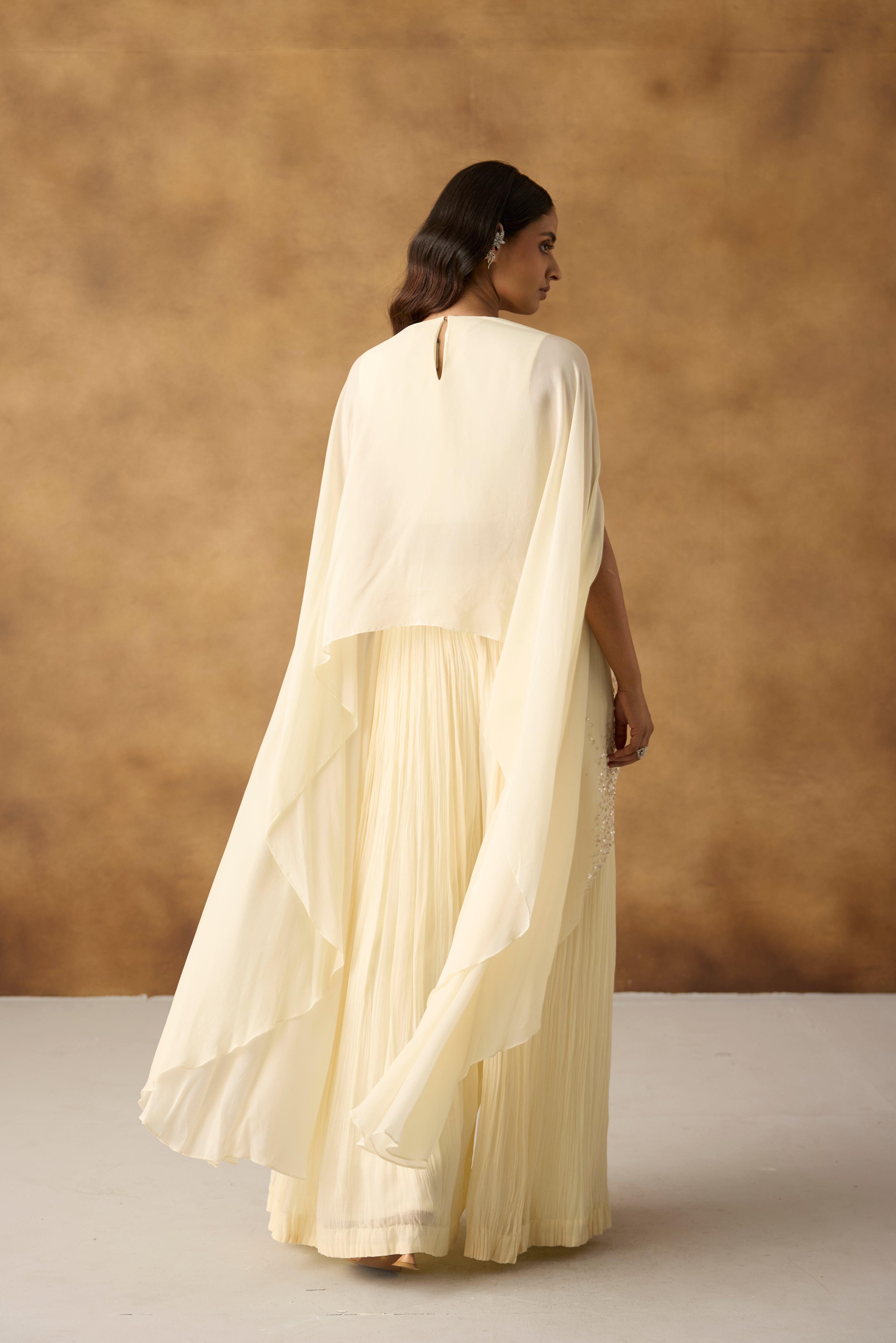 Gilded Ivory Embellished Georgette Silk Kaftan Palazzo Set