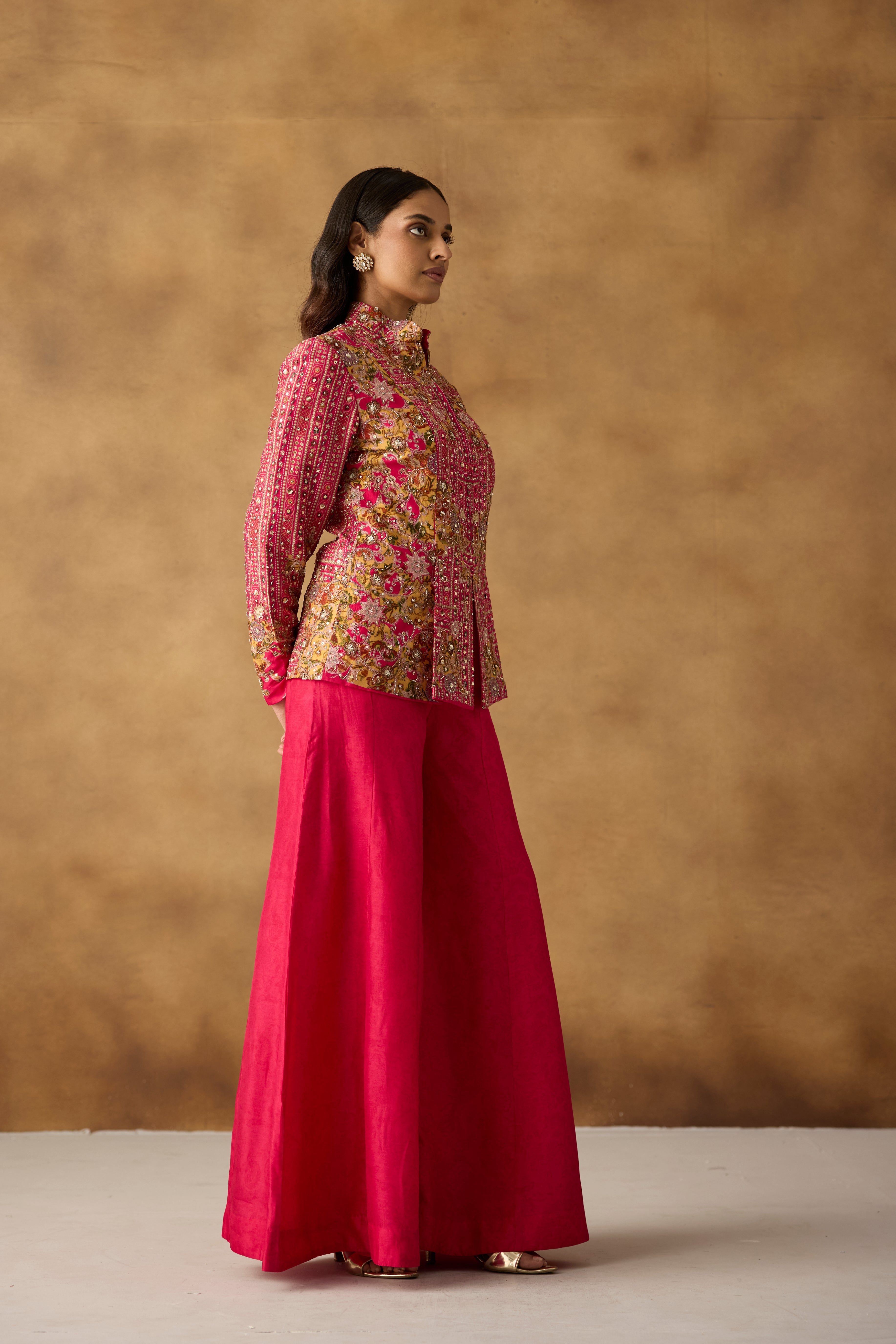 Vibrant Rani Pink Embellished Georgette Silk Co-Ord Set