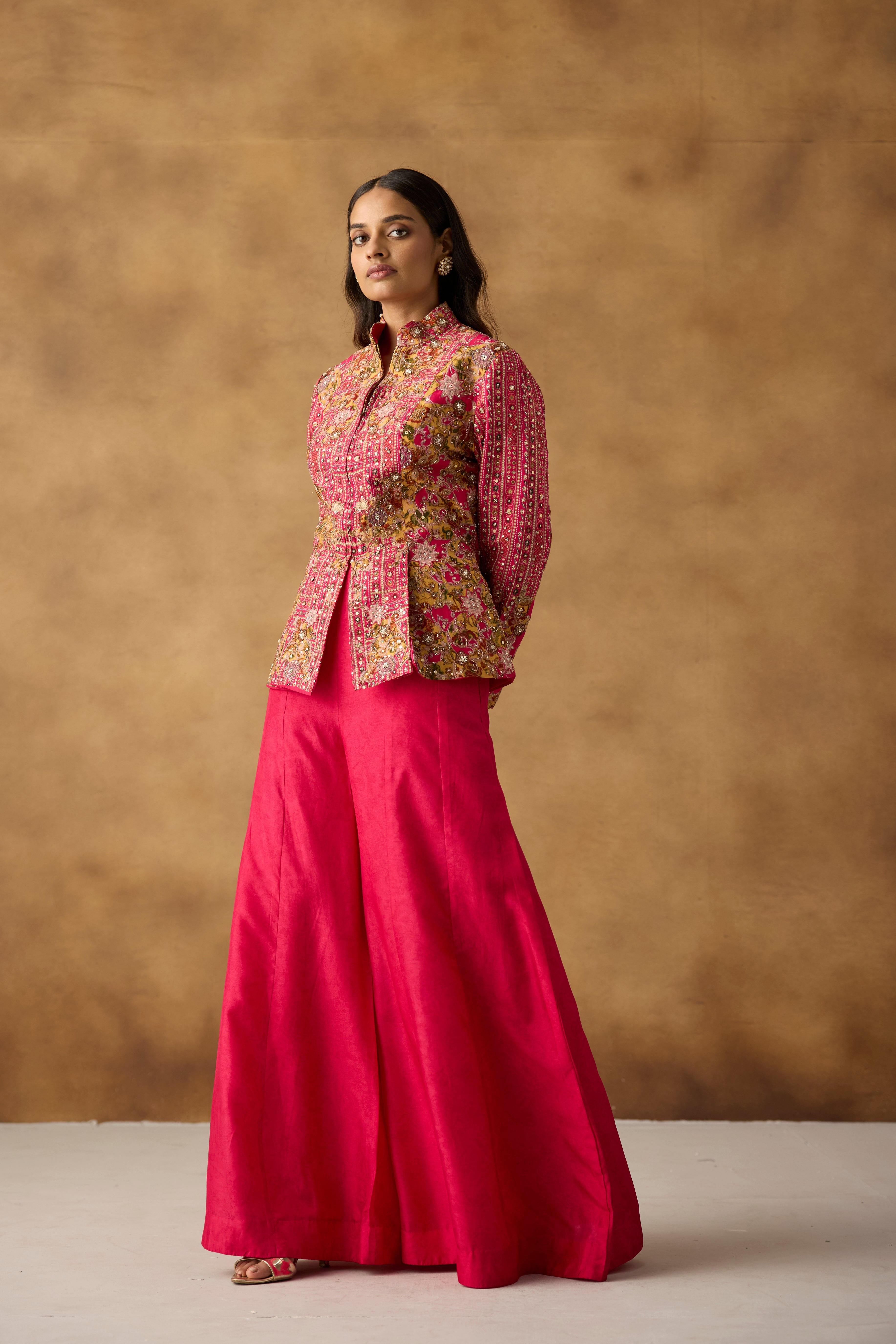 Vibrant Rani Pink Embellished Georgette Silk Co-Ord Set