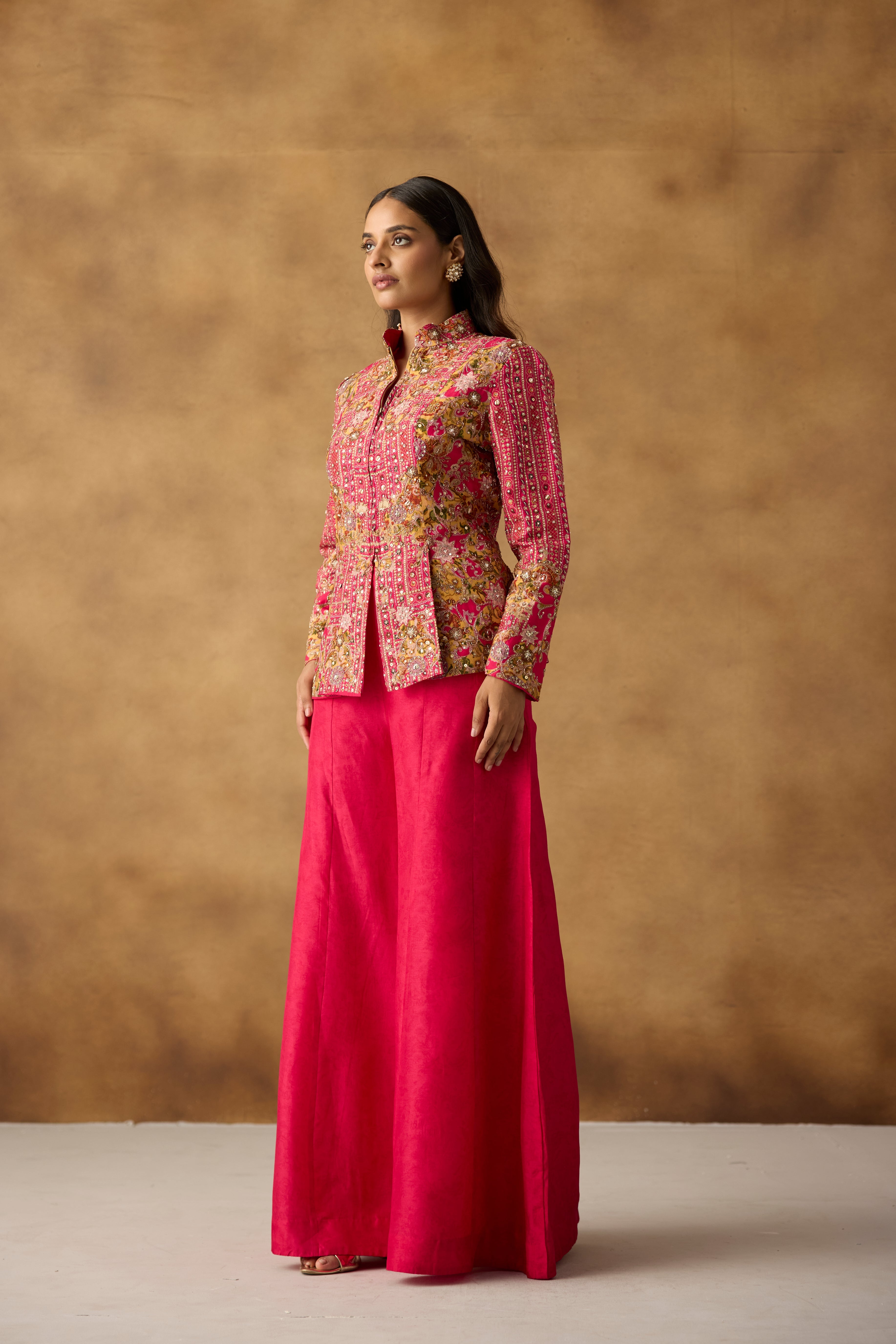 Vibrant Rani Pink Embellished Georgette Silk Co-Ord Set