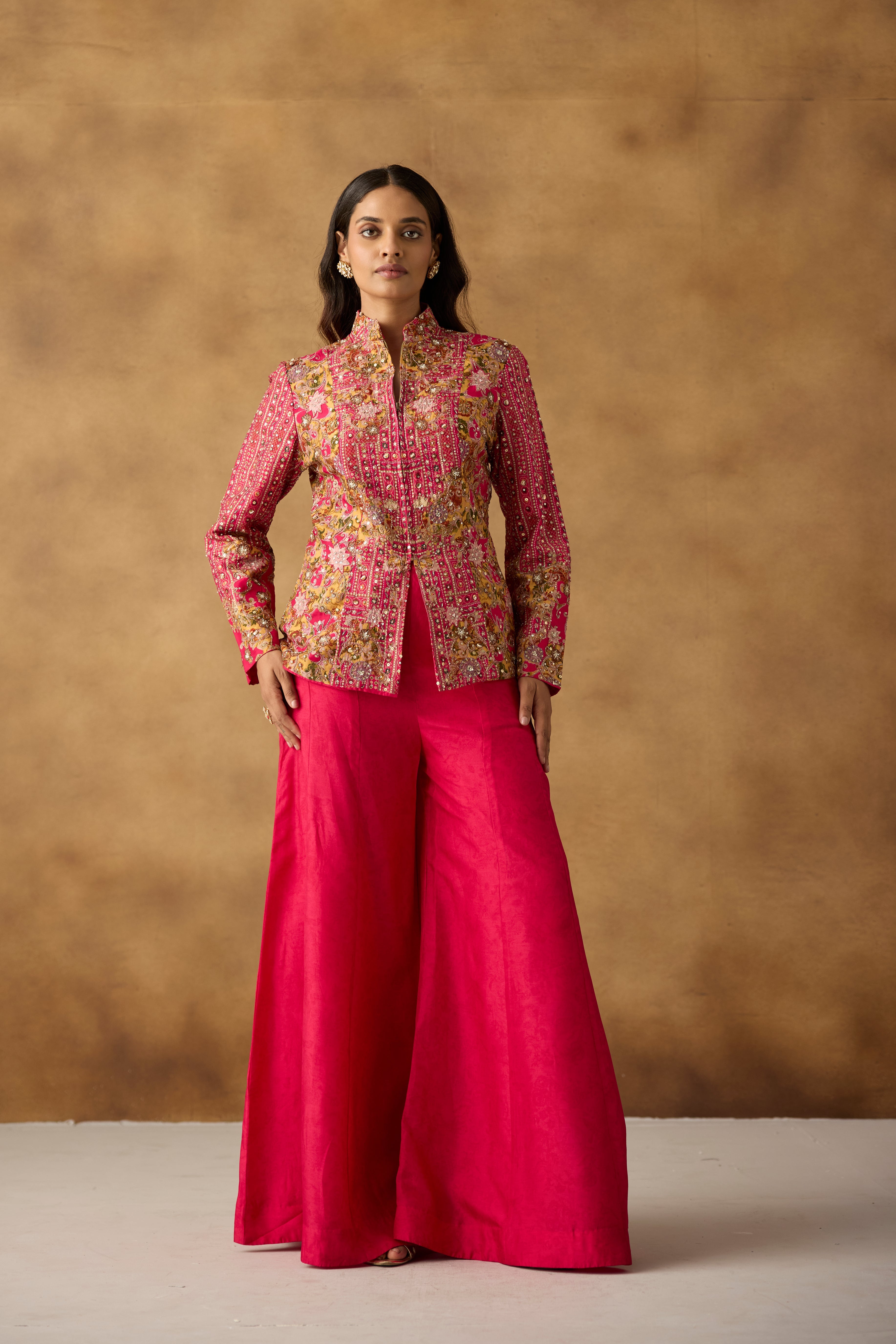 Vibrant Rani Pink Embellished Georgette Silk Co-Ord Set