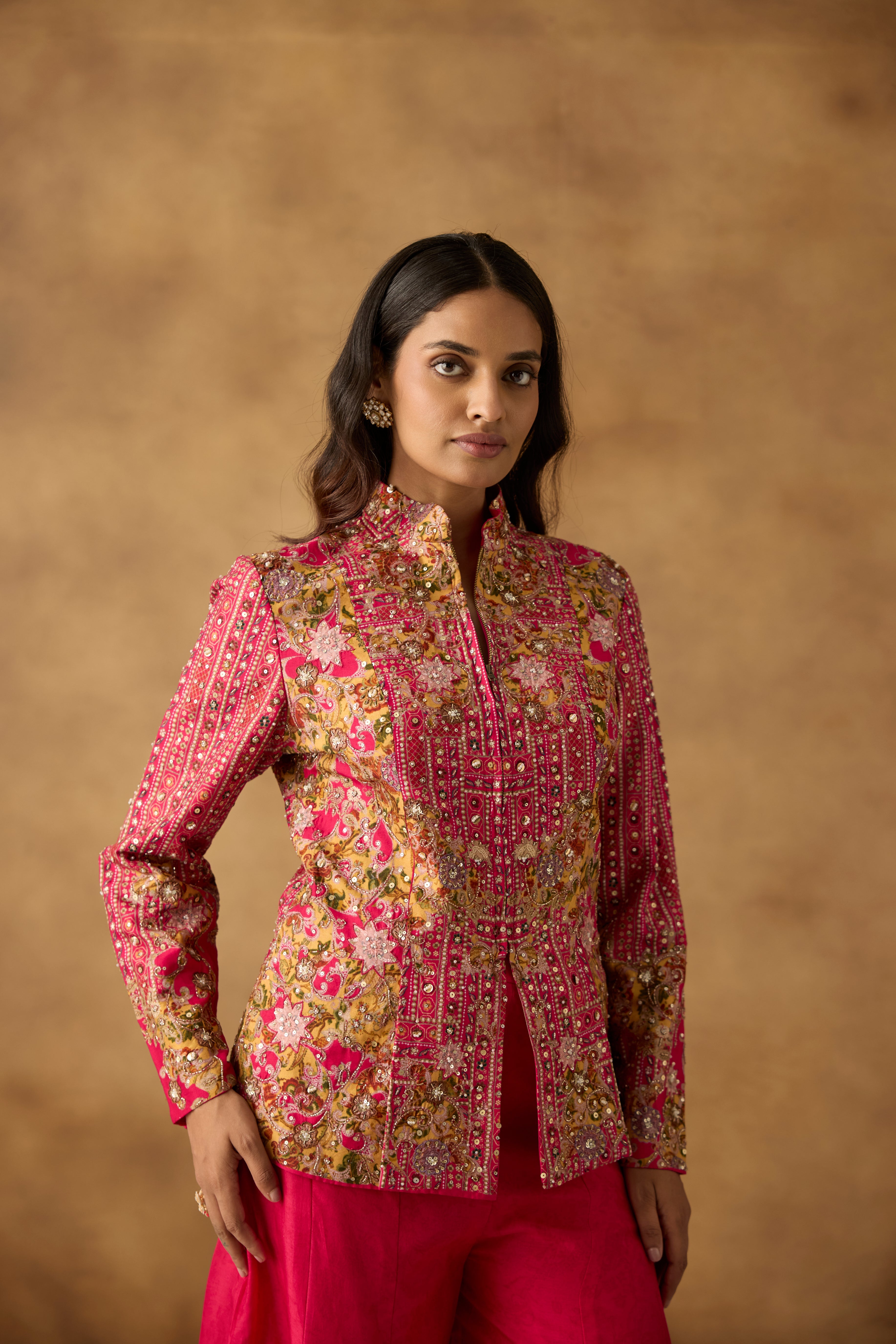 Vibrant Rani Pink Embellished Georgette Silk Co-Ord Set