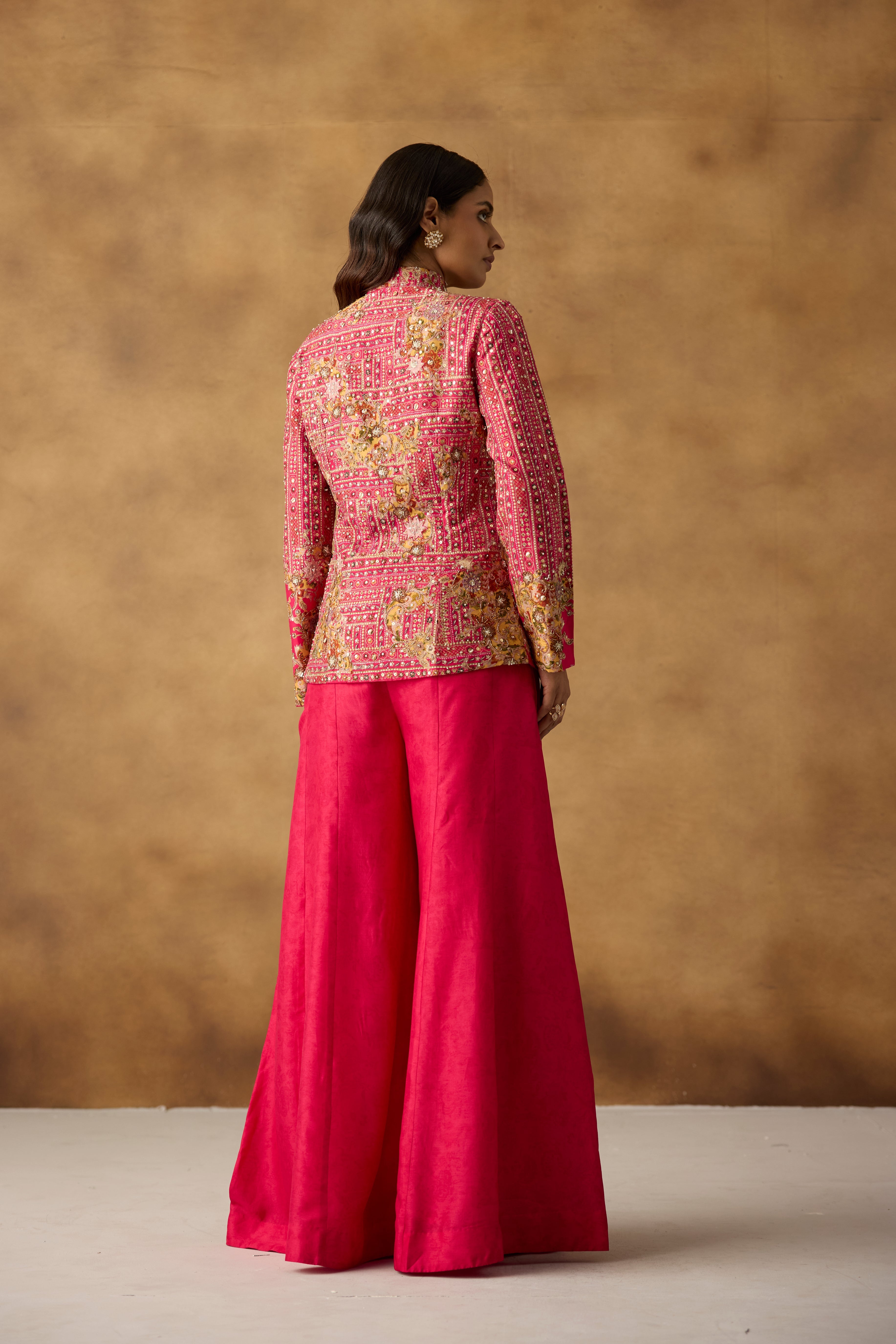 Vibrant Rani Pink Embellished Georgette Silk Co-Ord Set