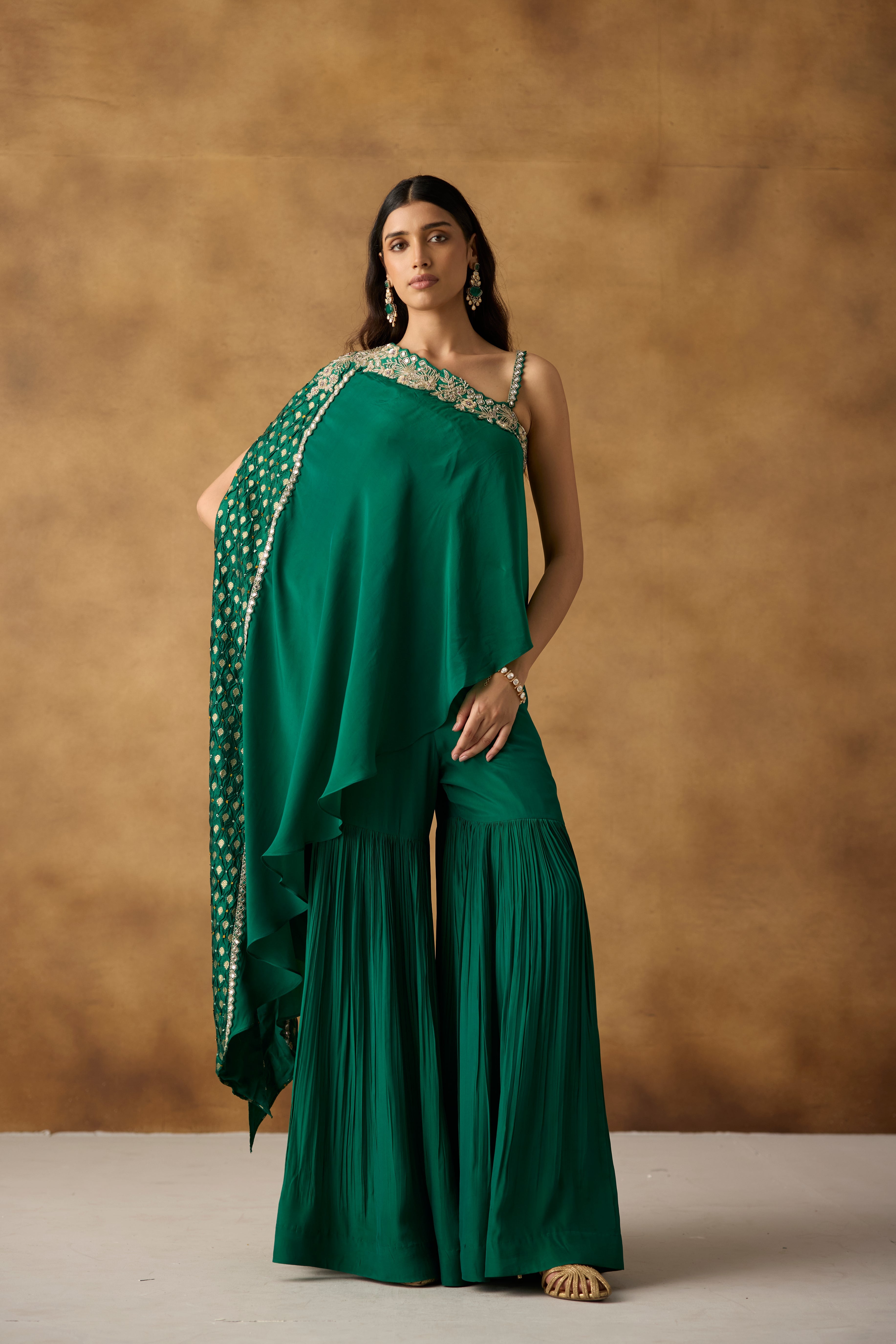 Emerald Green Embellished Crepe Silk Sharara Set