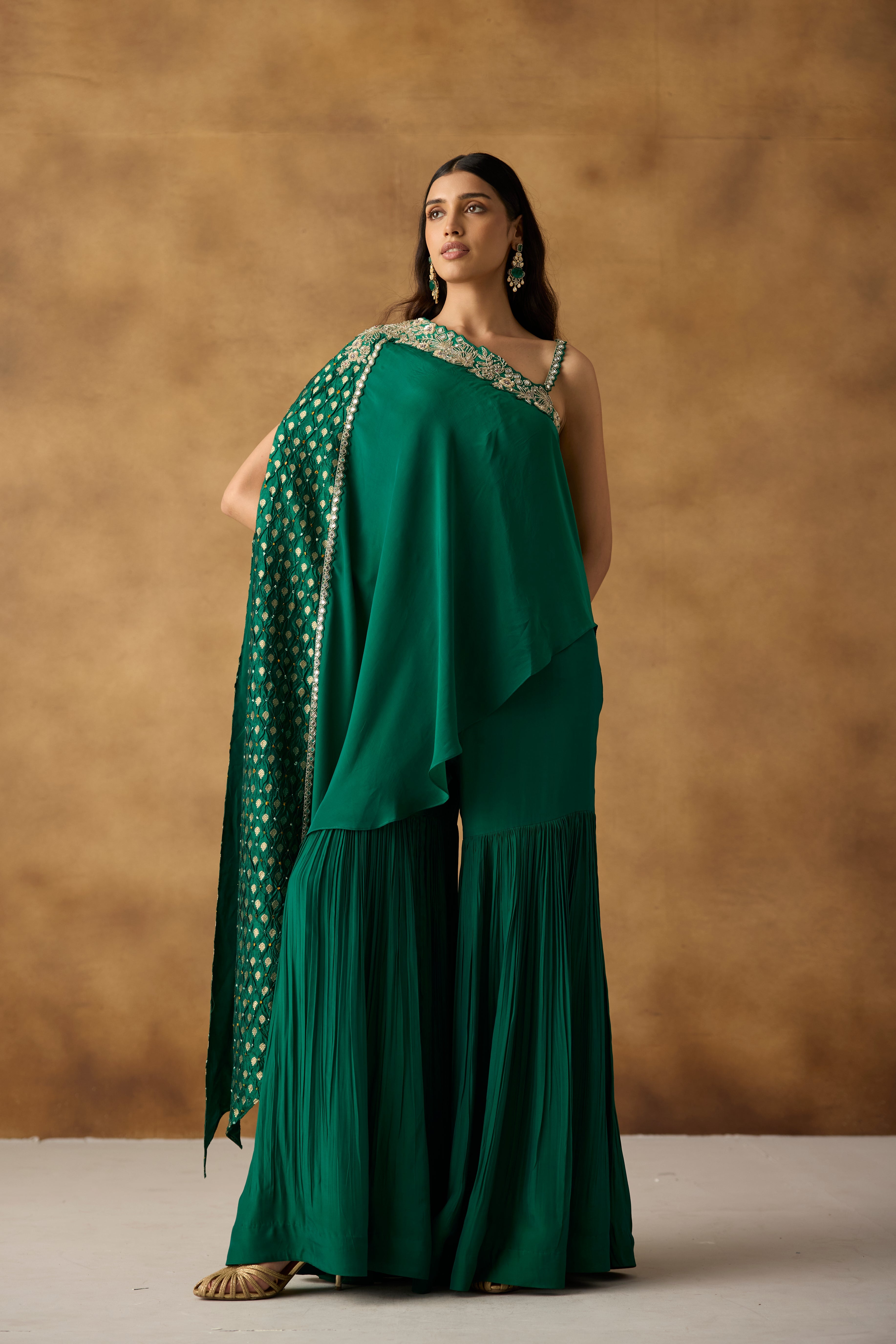 Emerald Green Embellished Crepe Silk Sharara Set