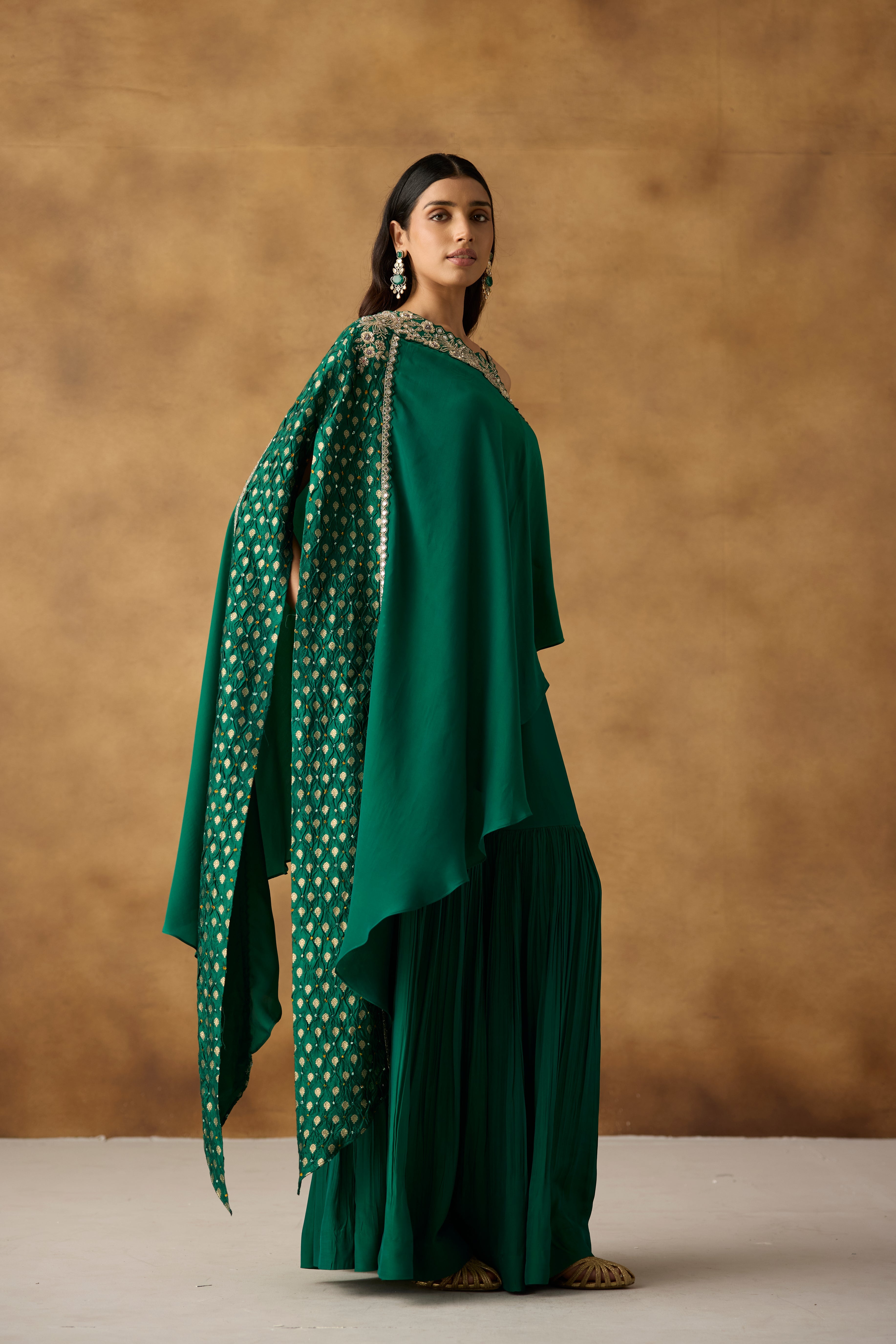 Emerald Green Embellished Crepe Silk Sharara Set