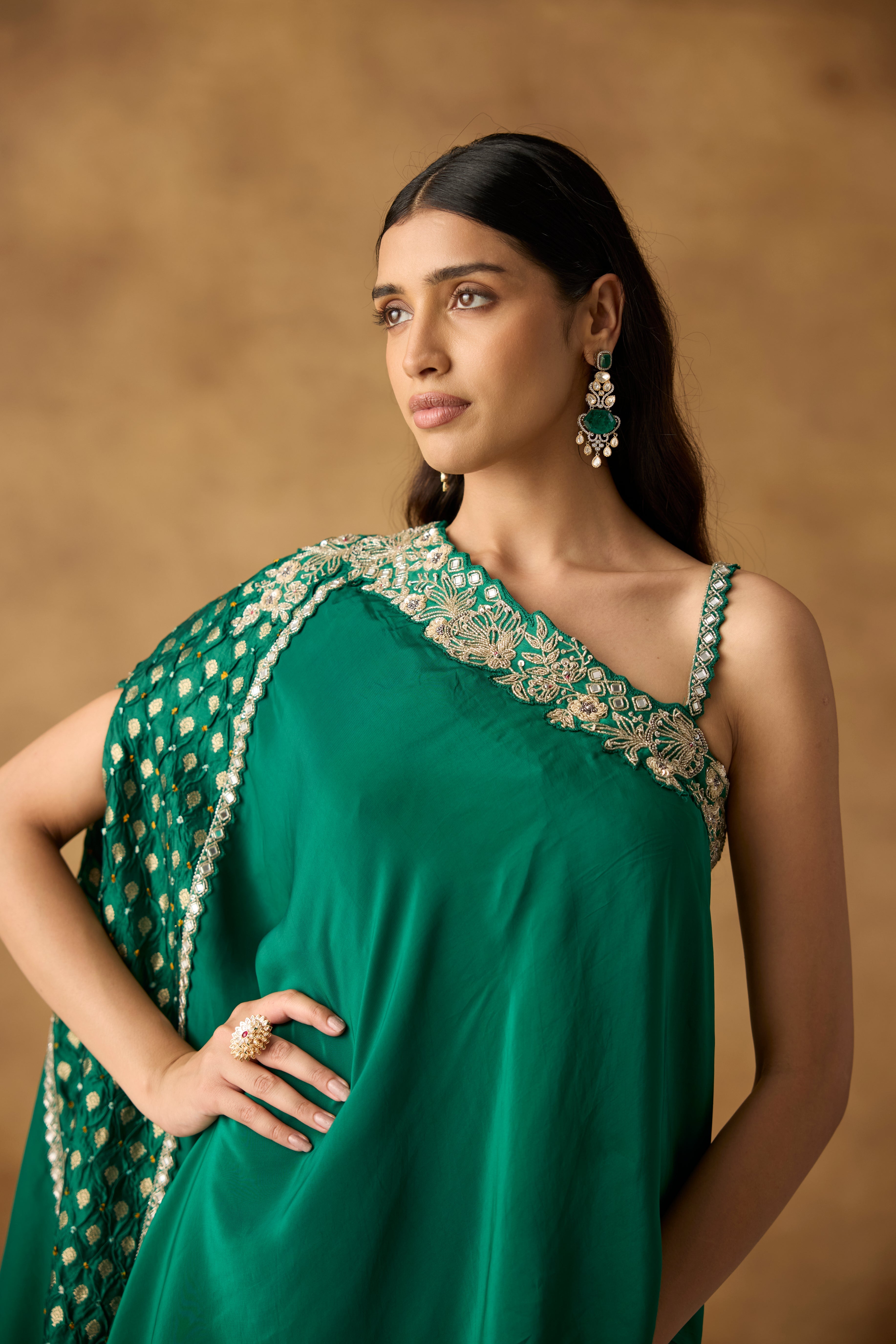 Emerald Green Embellished Crepe Silk Sharara Set