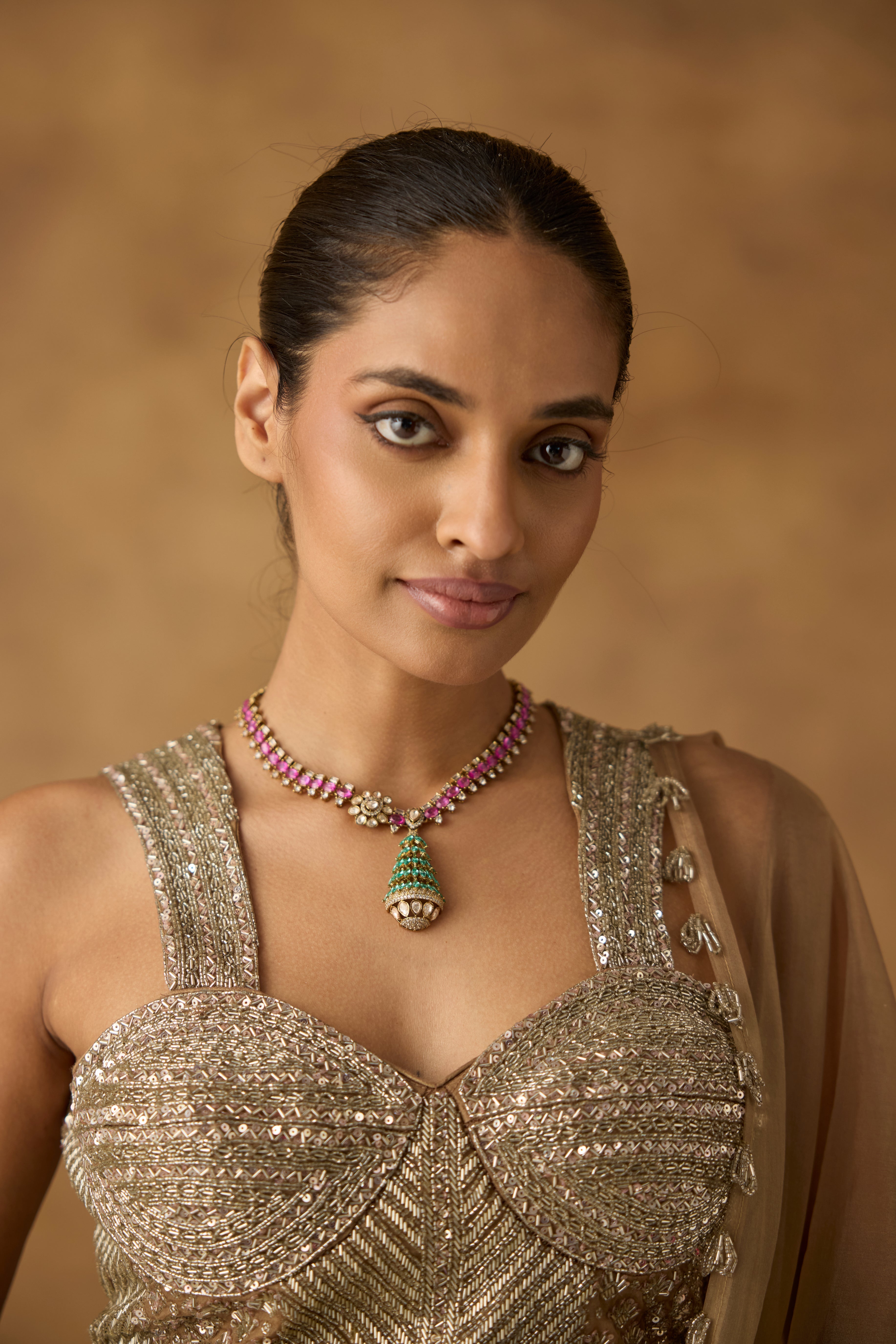 Metallic Gold Embellished Chanderi Silk Lehenga Set