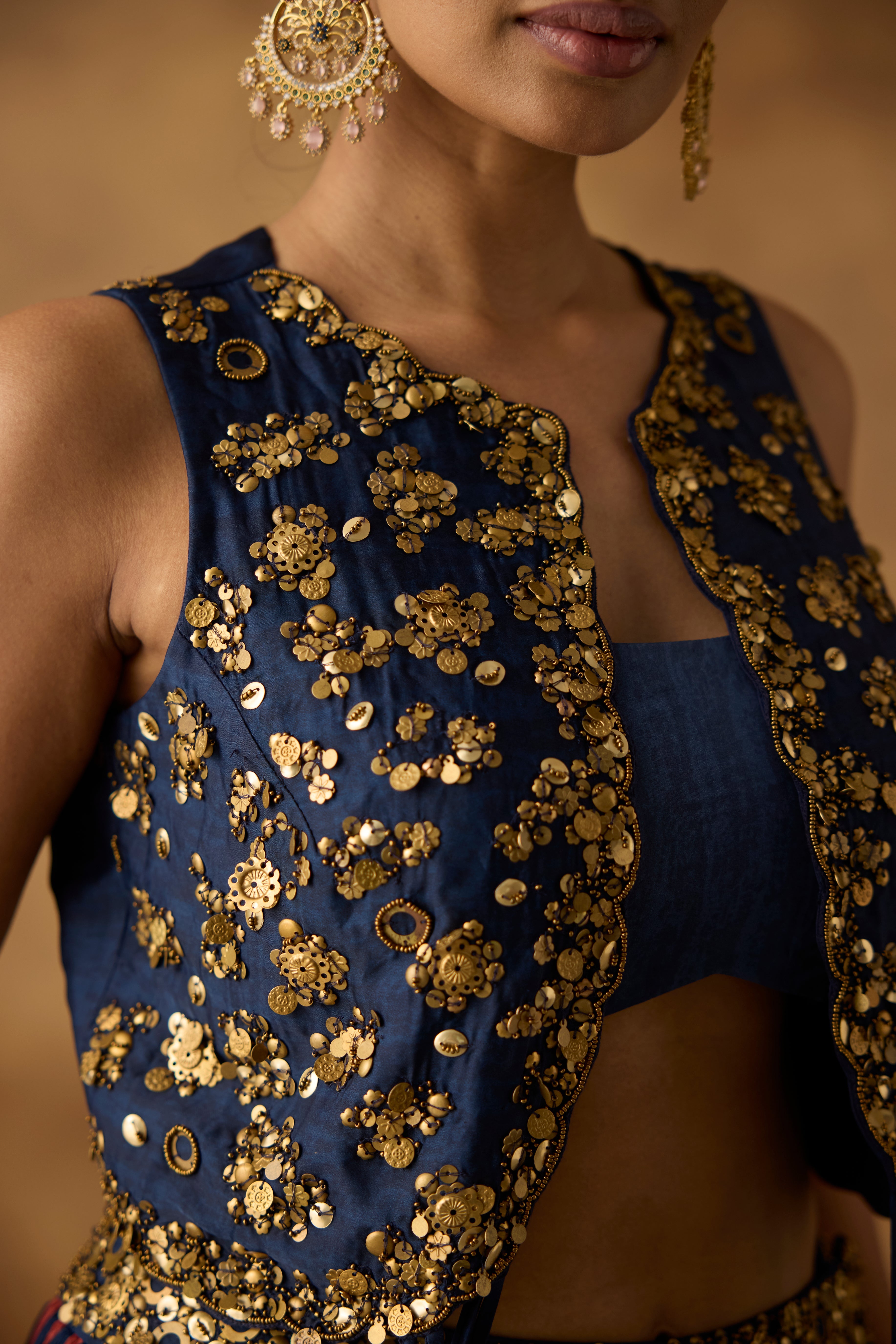 Royal Blue Embellished Satin Silk Skirt Set