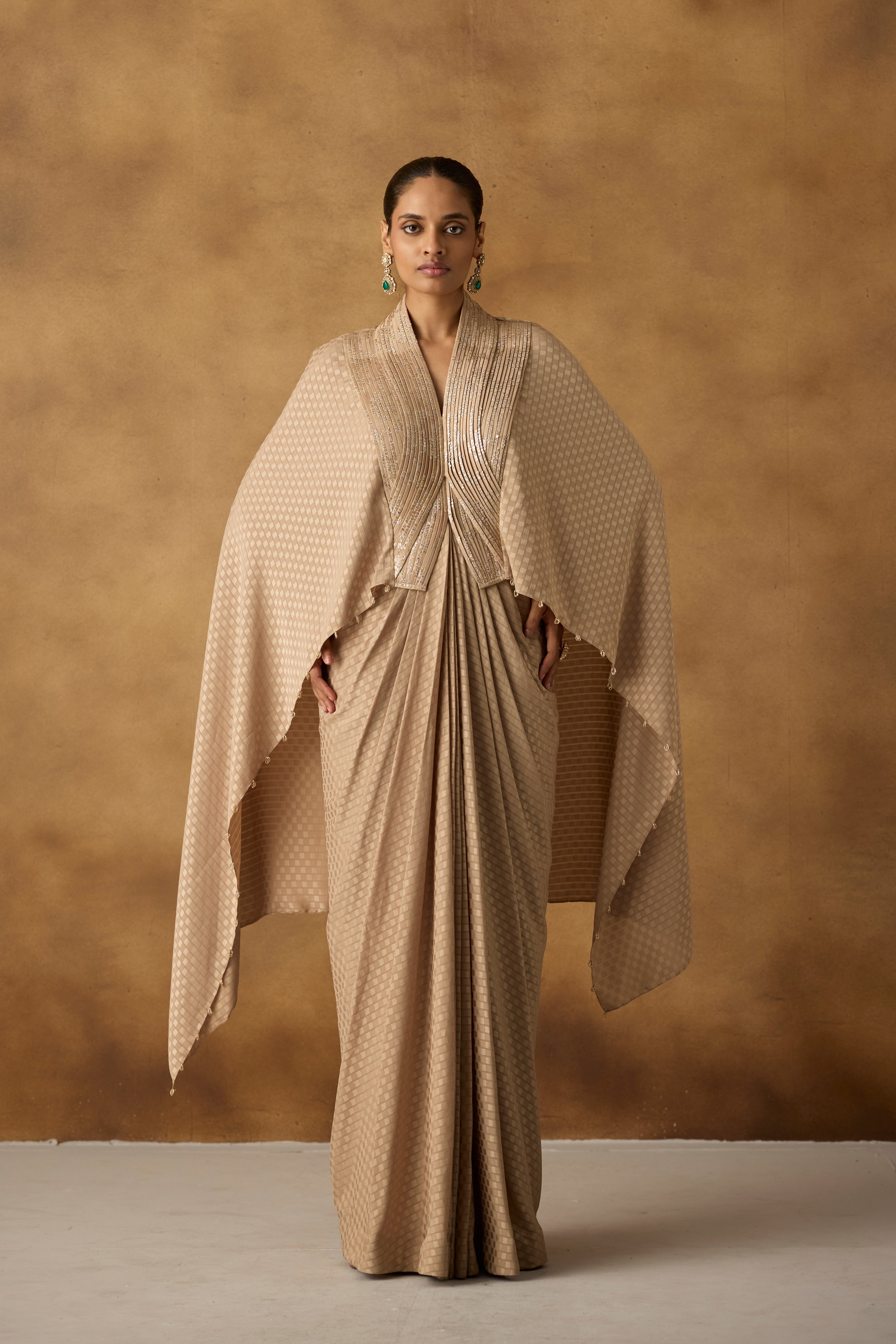 Beige Isla Embellished Georgette Silk Kaftan Dress
