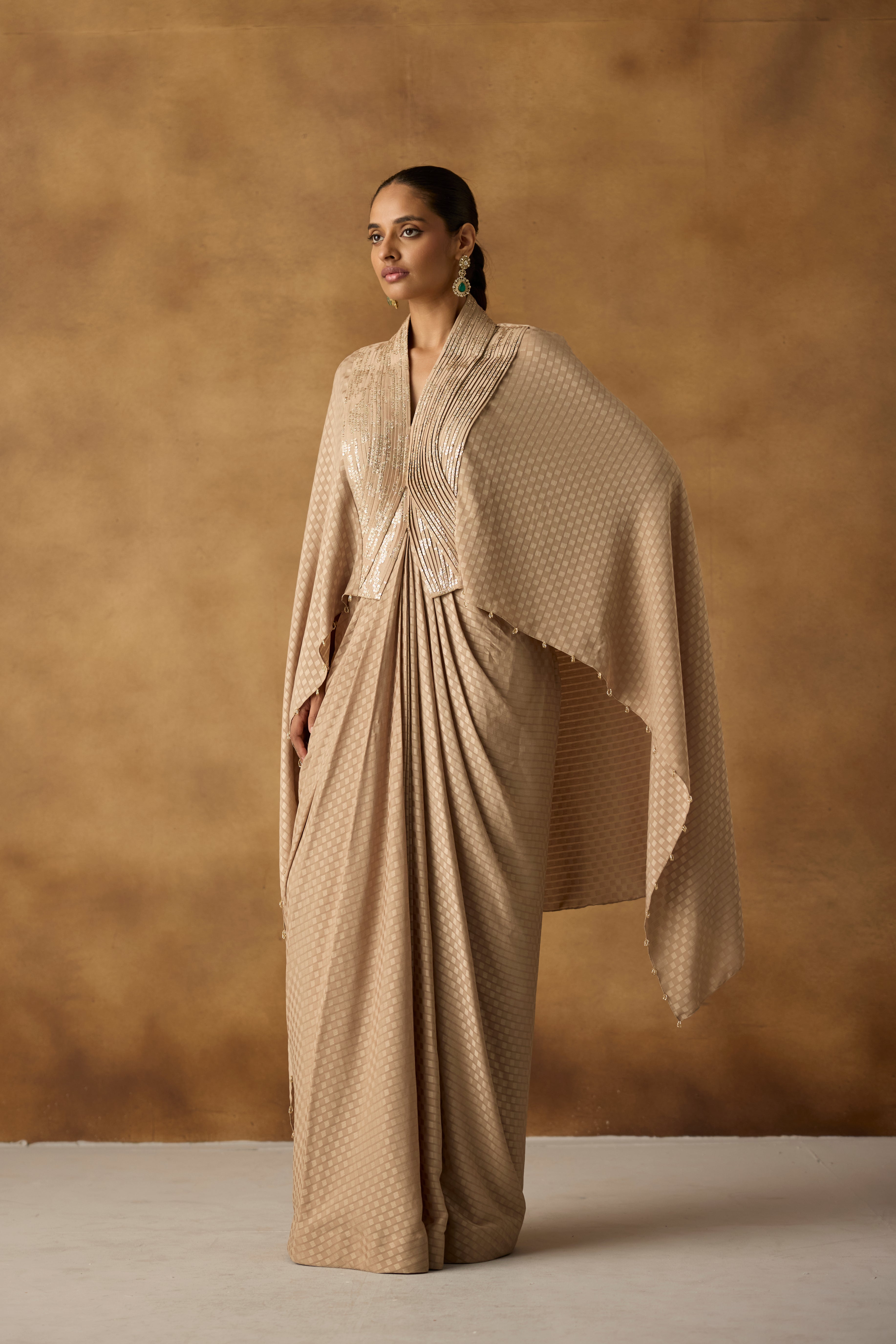 Beige Isla Embellished Georgette Silk Kaftan Dress