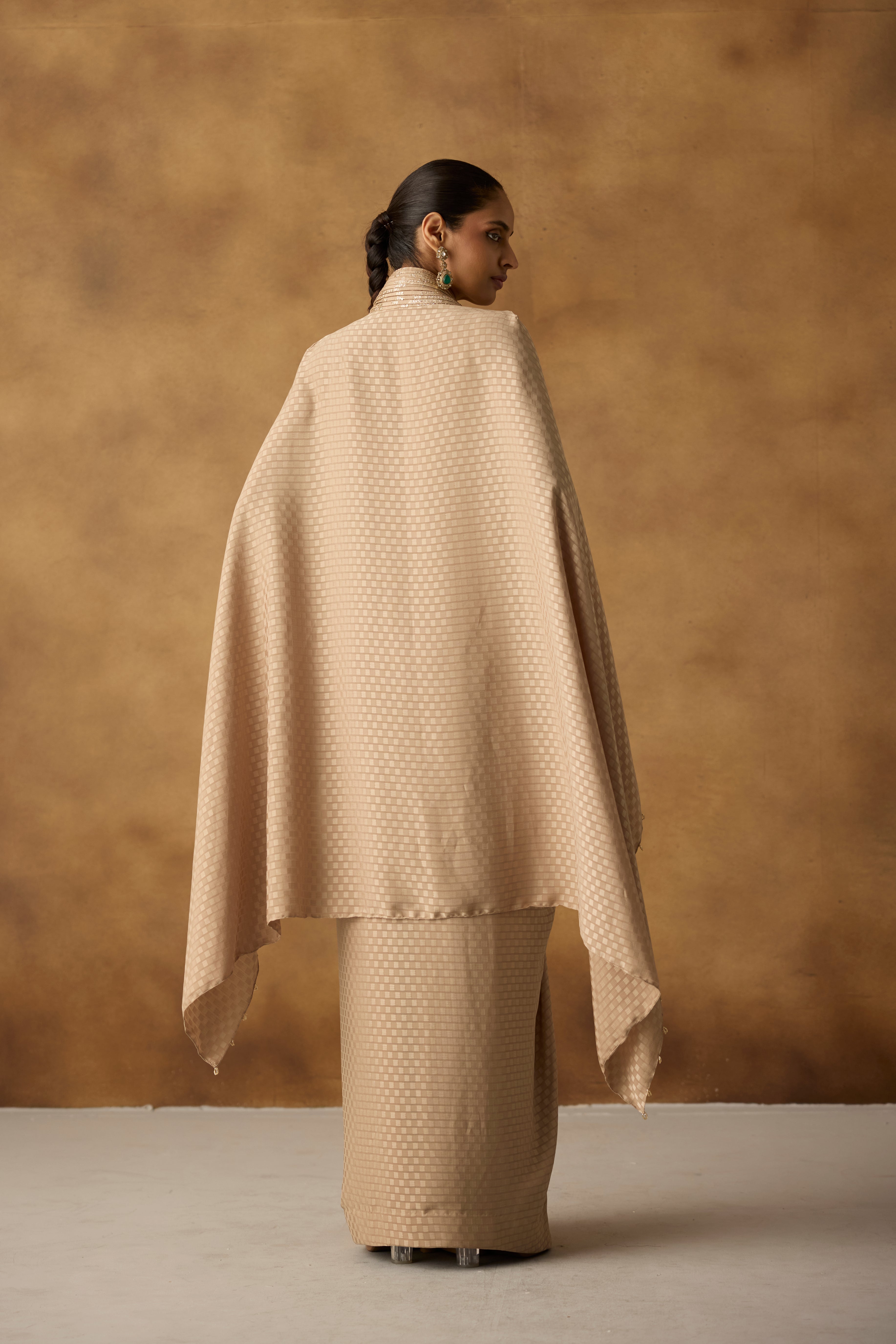 Beige Isla Embellished Georgette Silk Kaftan Dress