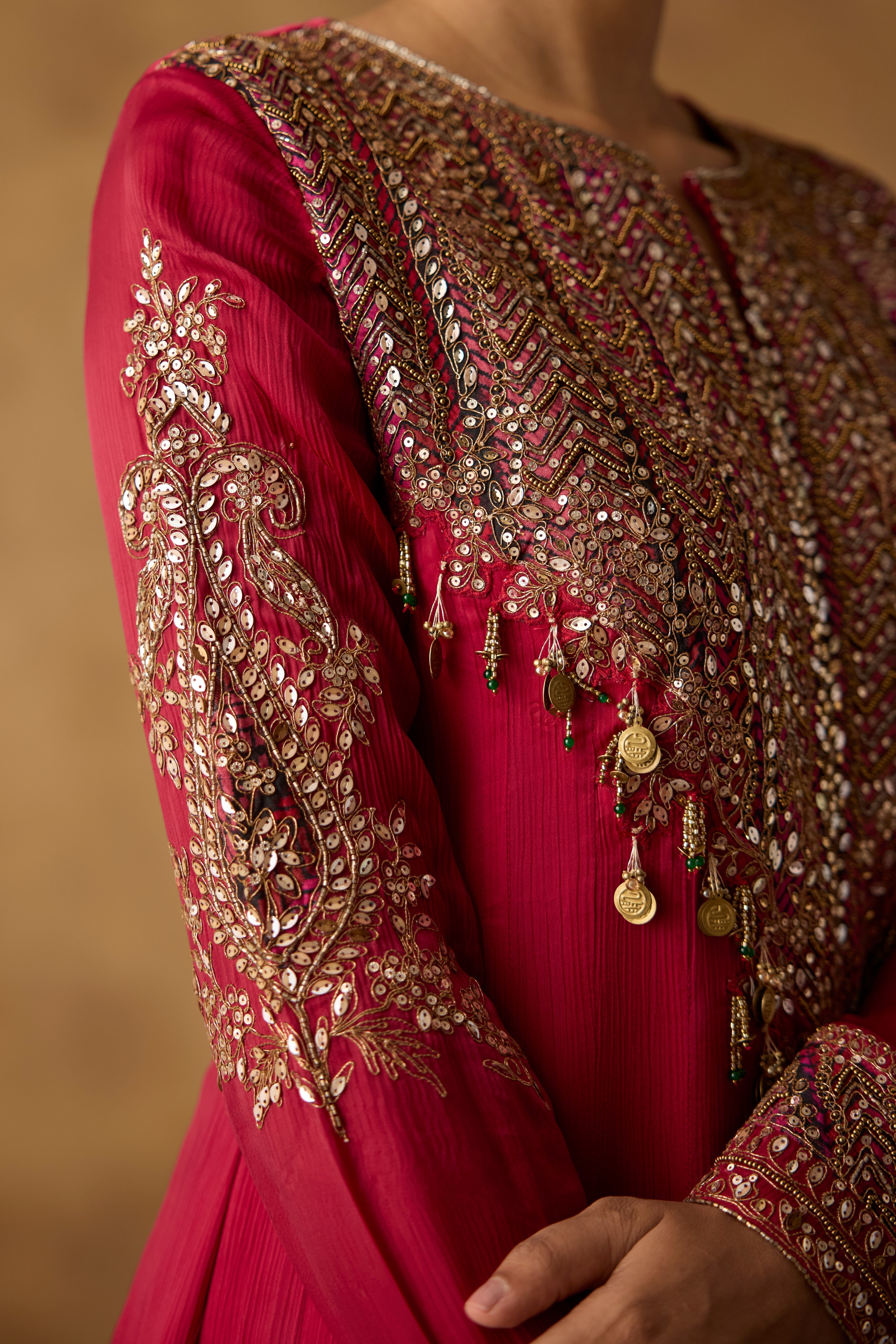 Striking Berry Pink Embellished Jacket Pant Set
