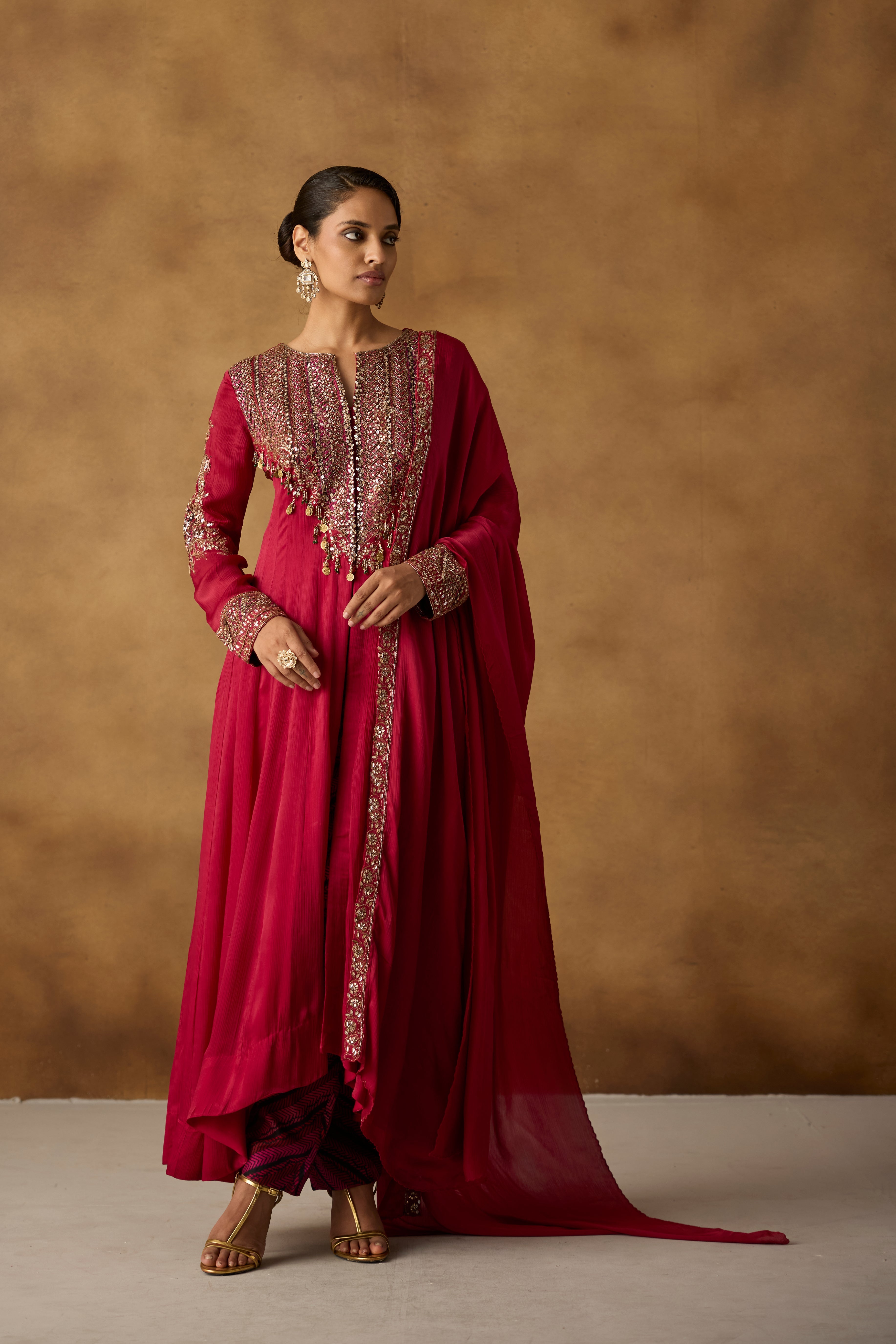 Striking Berry Pink Embellished Jacket Pant Set