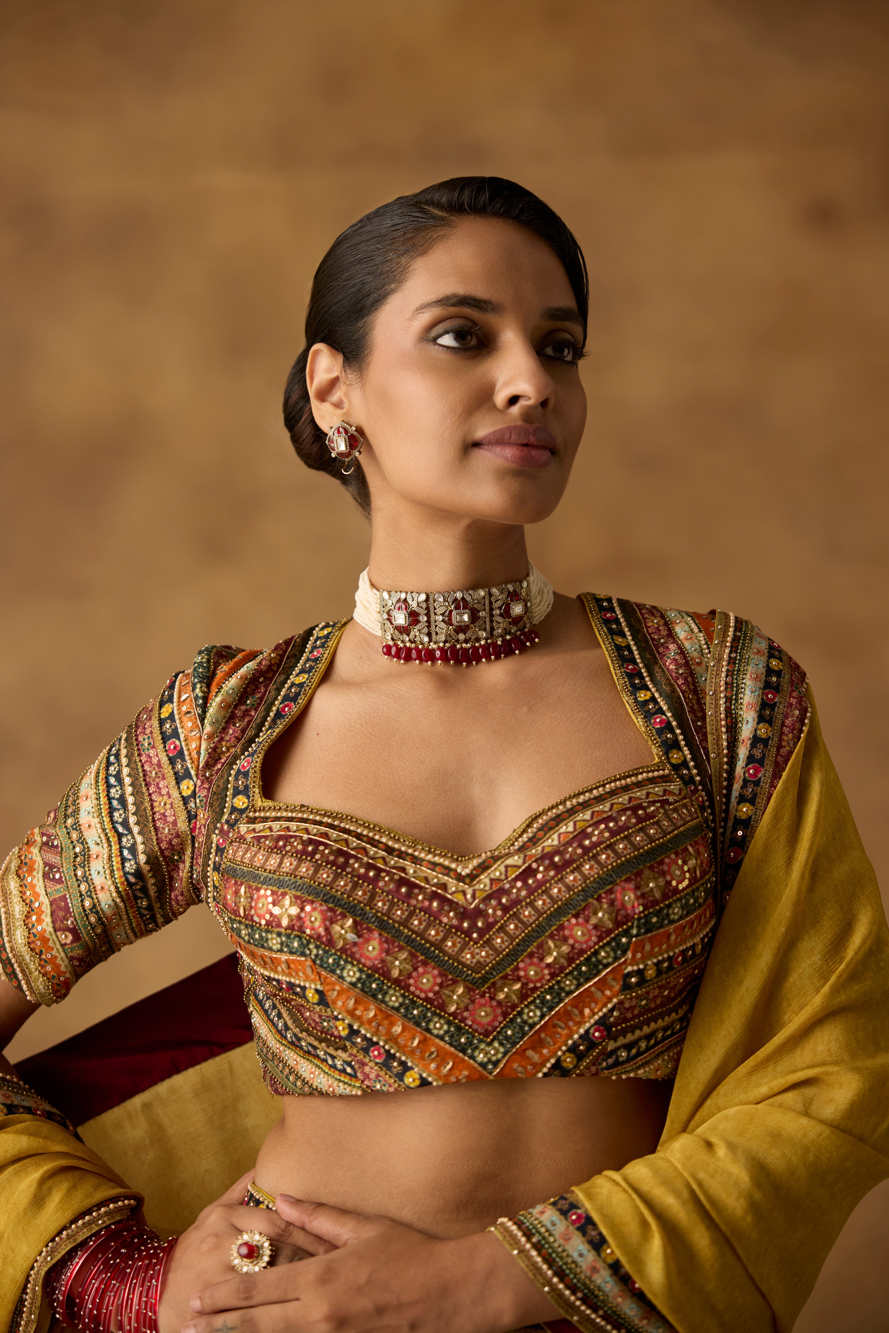Mustard Yellow Embellished Dola Silk Lehenga Set