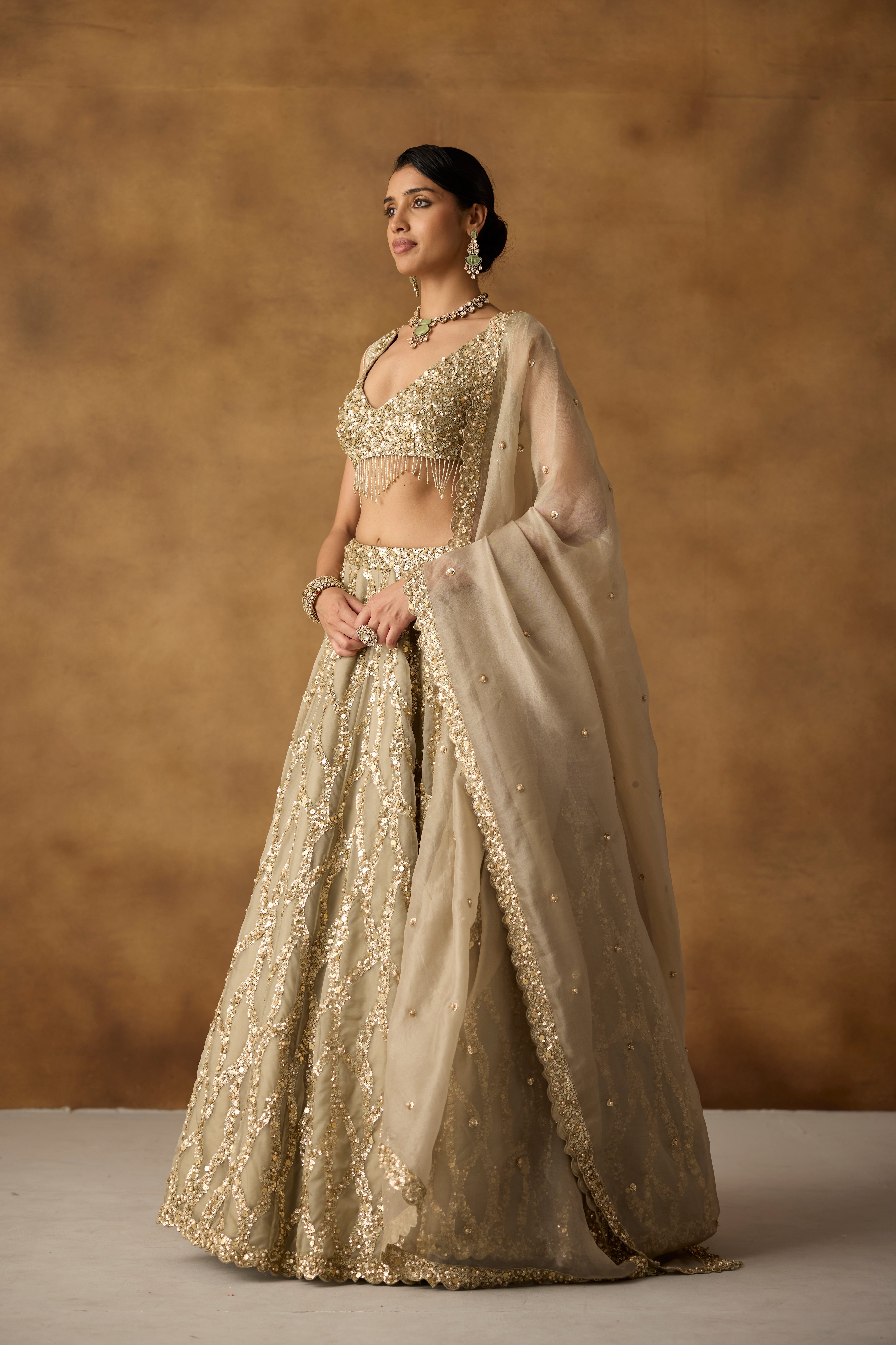 Sage Green Embellished Organza Silk Lehenga Set
