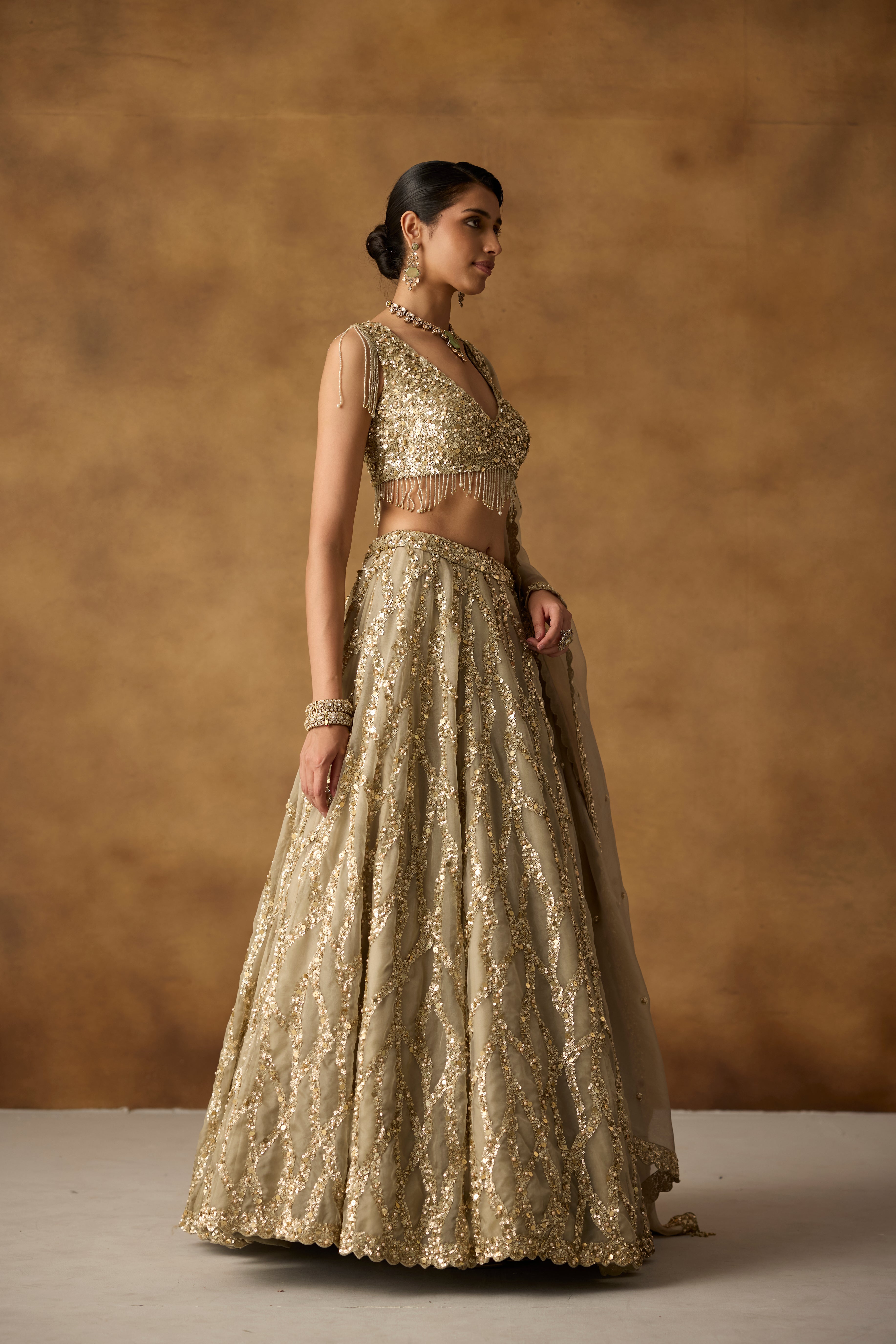 Sage Green Embellished Organza Silk Lehenga Set