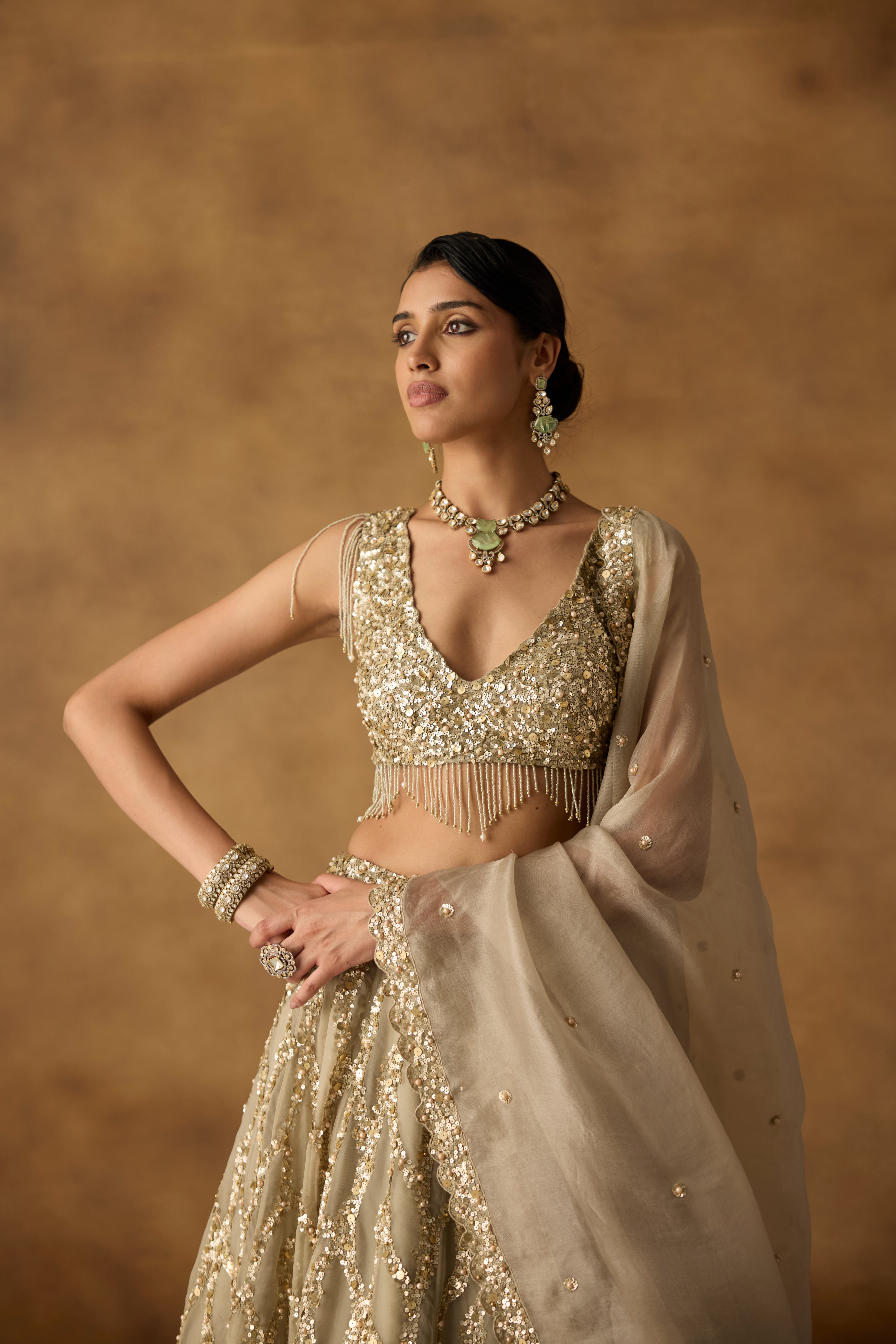 Sage Green Embellished Organza Silk Lehenga Set