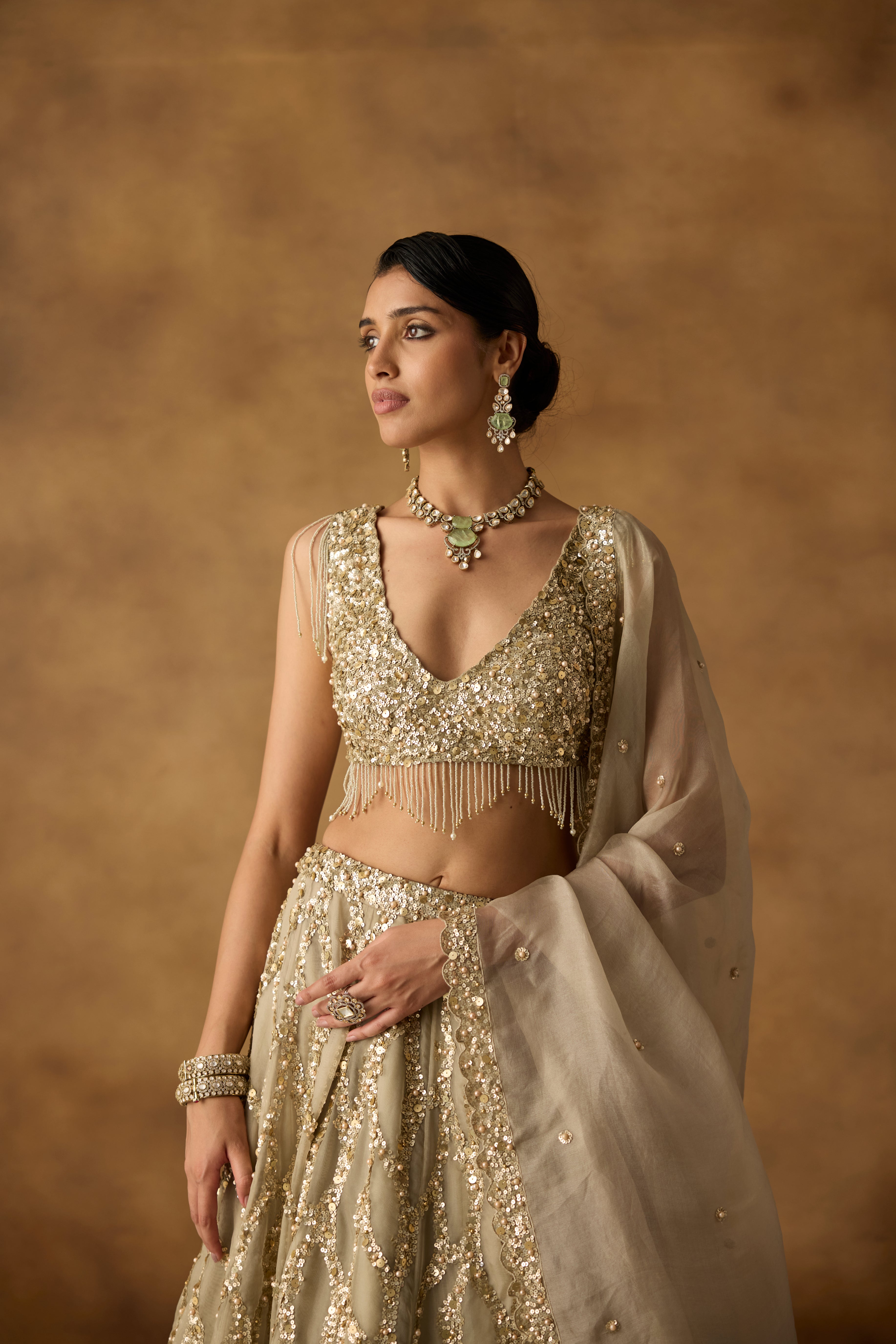 Sage Green Embellished Organza Silk Lehenga Set