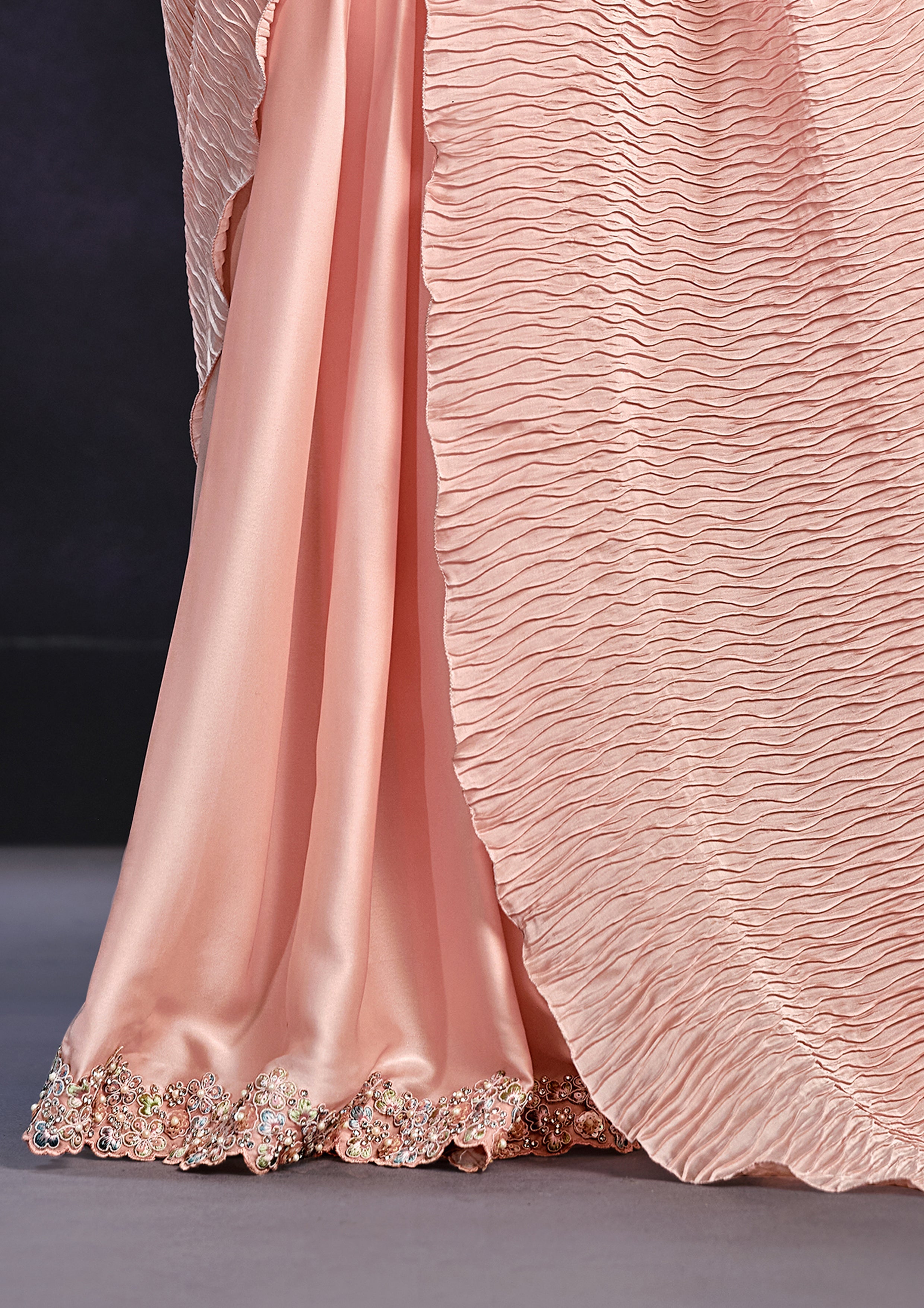 Peach Nectar Embellished Crepe Satin Silk Saree