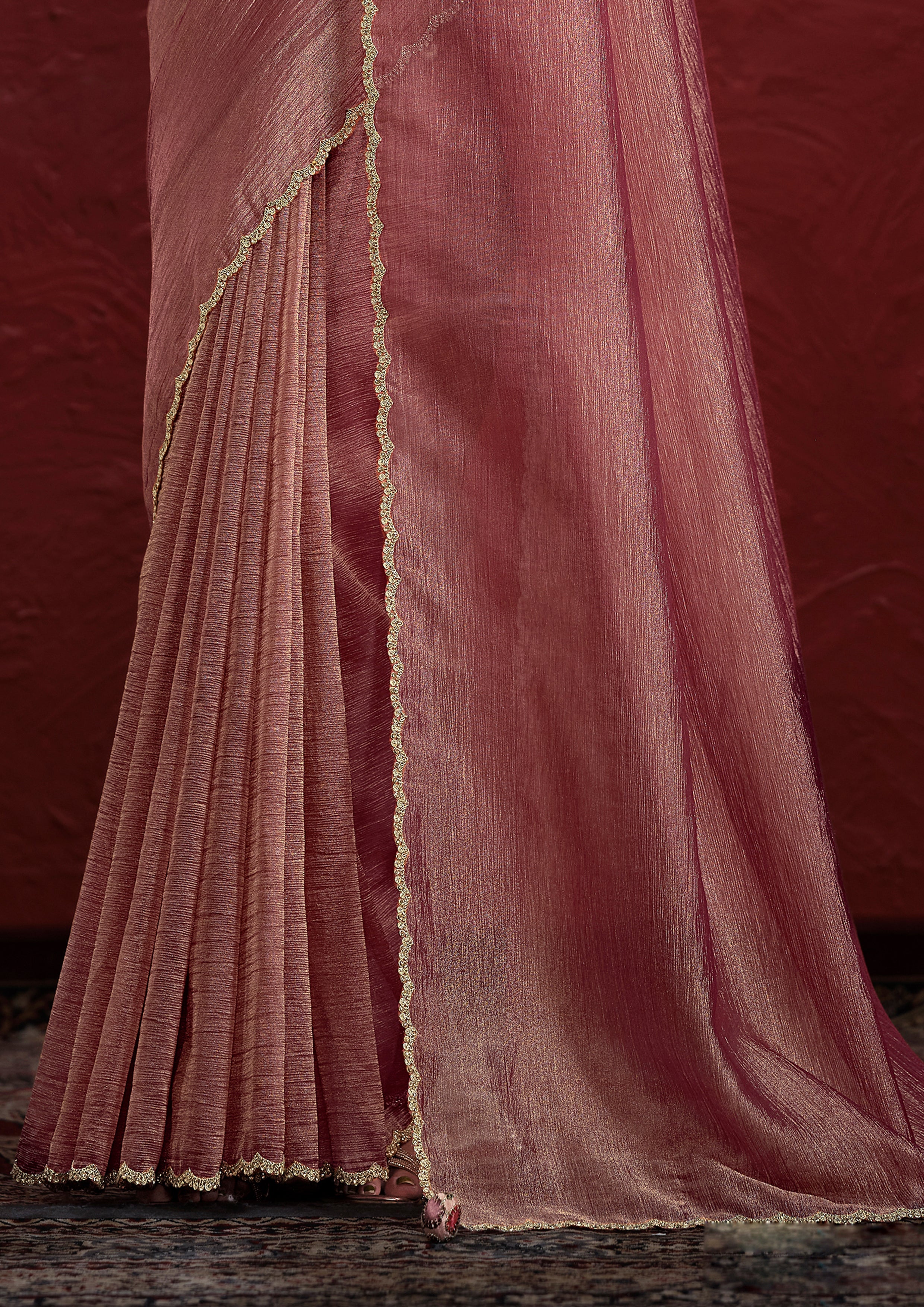 Dusty Rose Embellished Tissue Silk Saree