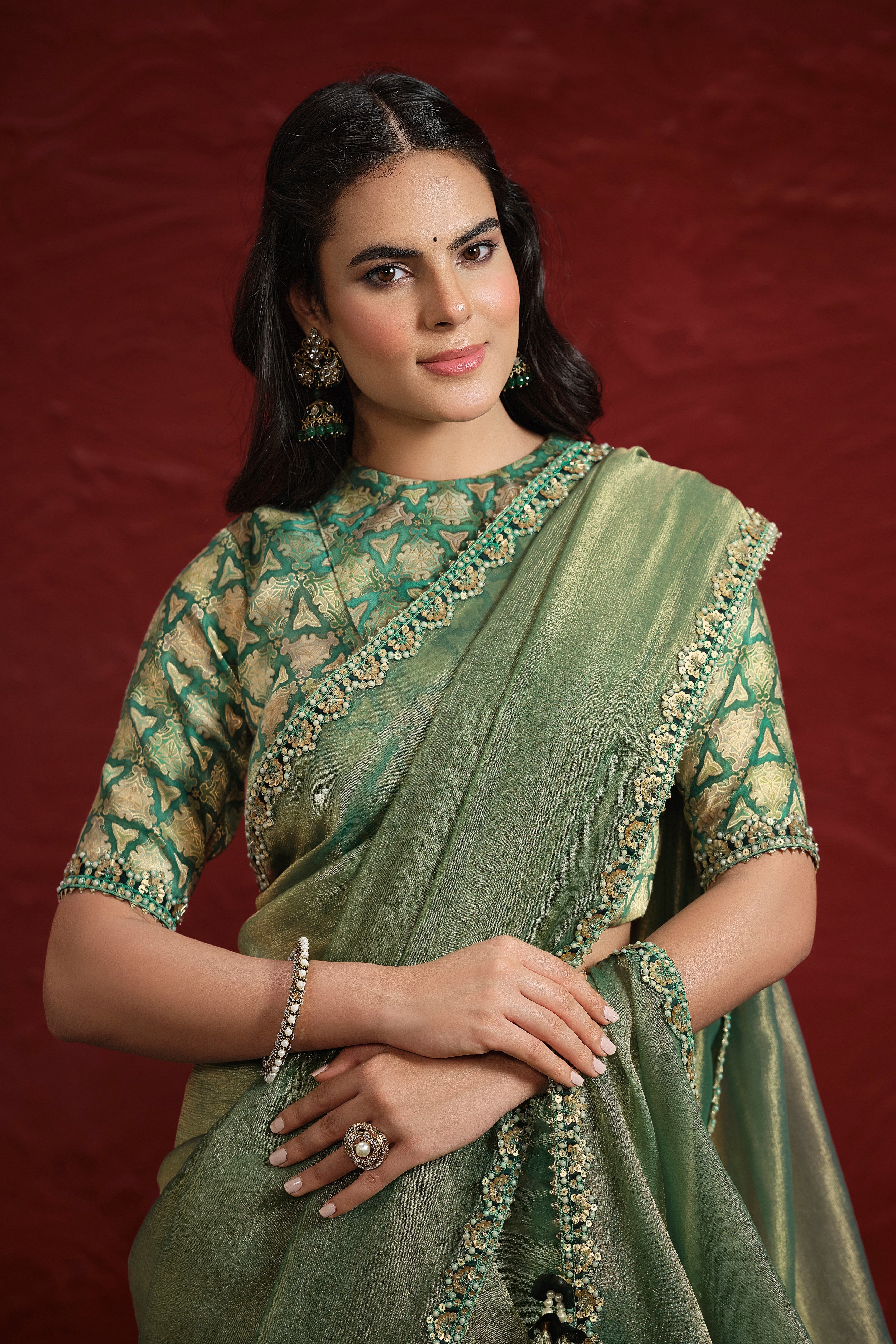 Light Green Embellished Zari Banarasi Silk  Saree