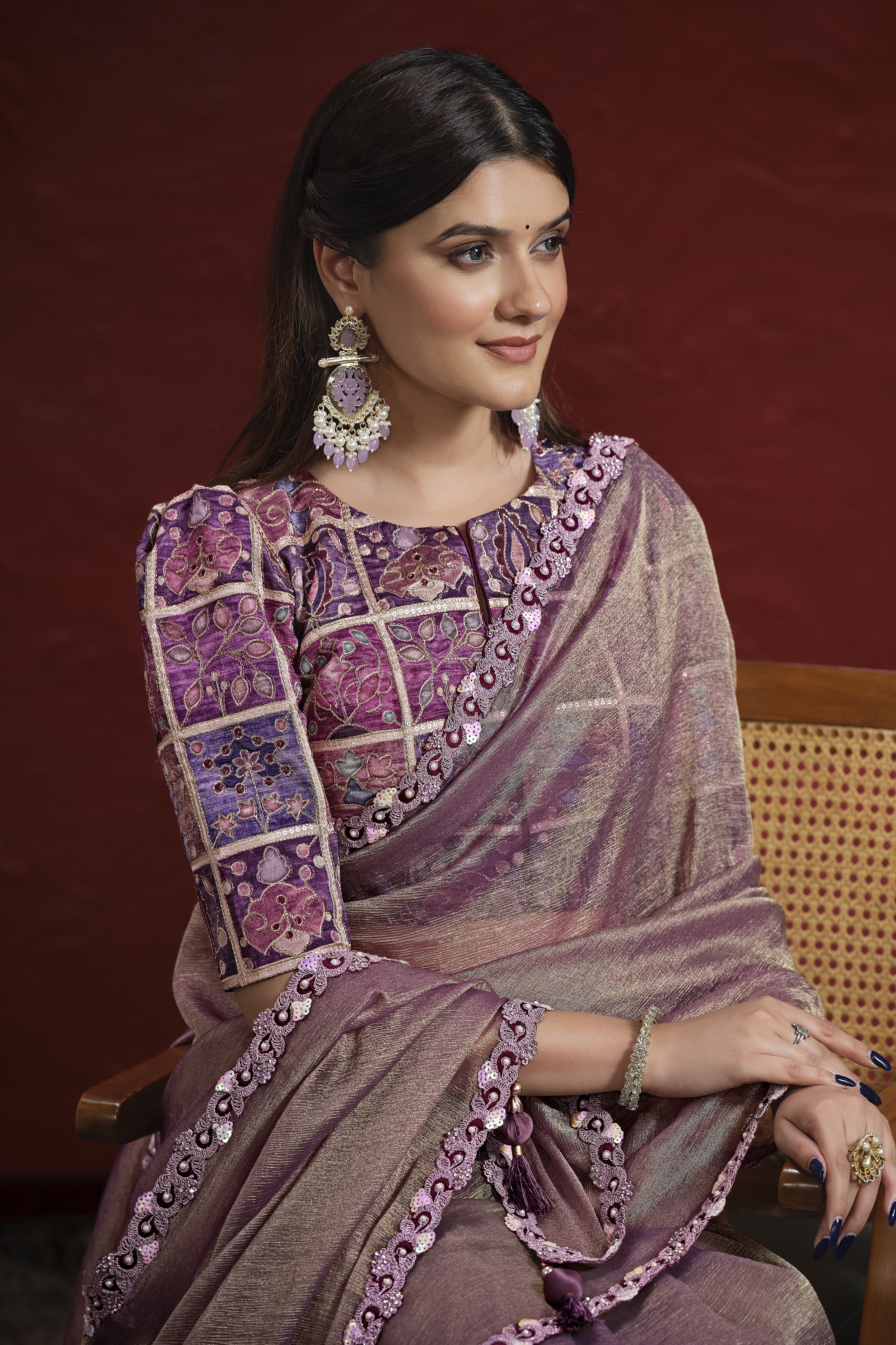 Light Purple Embellished Zari Banarasi Silk  Saree