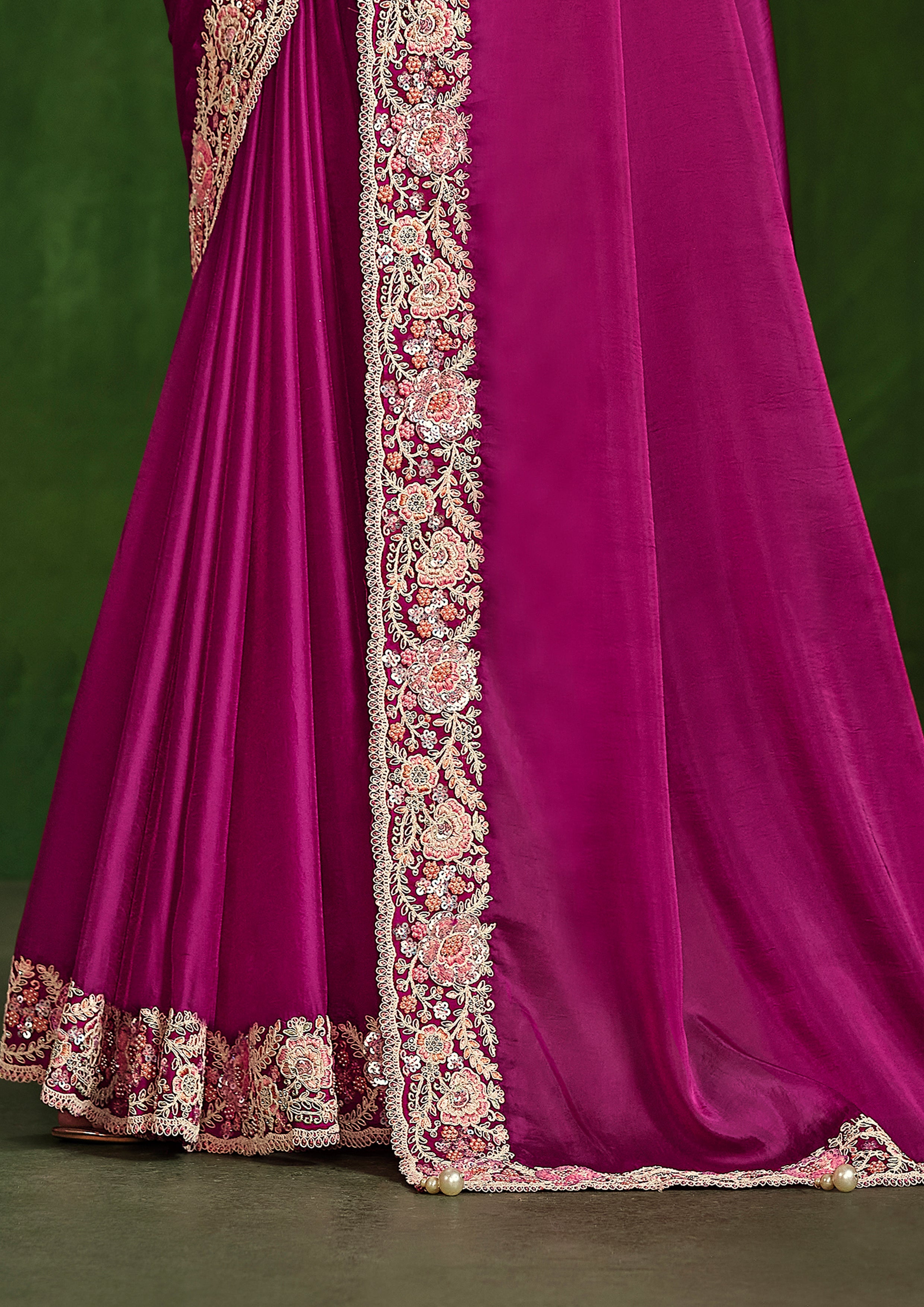 Poppy Pink Embellished Habutai Silk Saree