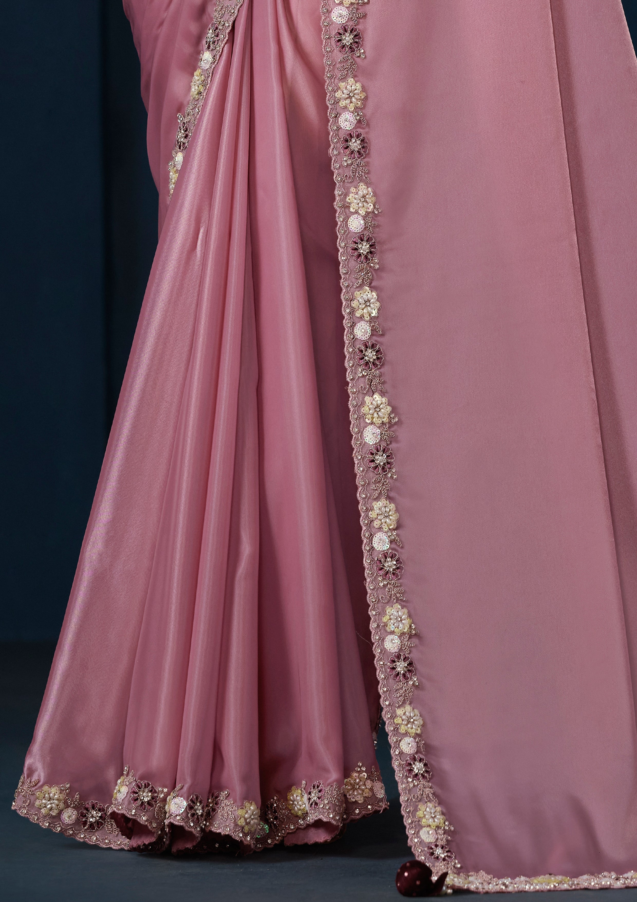 Rose Blossom Embellished Crepe Satin Silk Saree