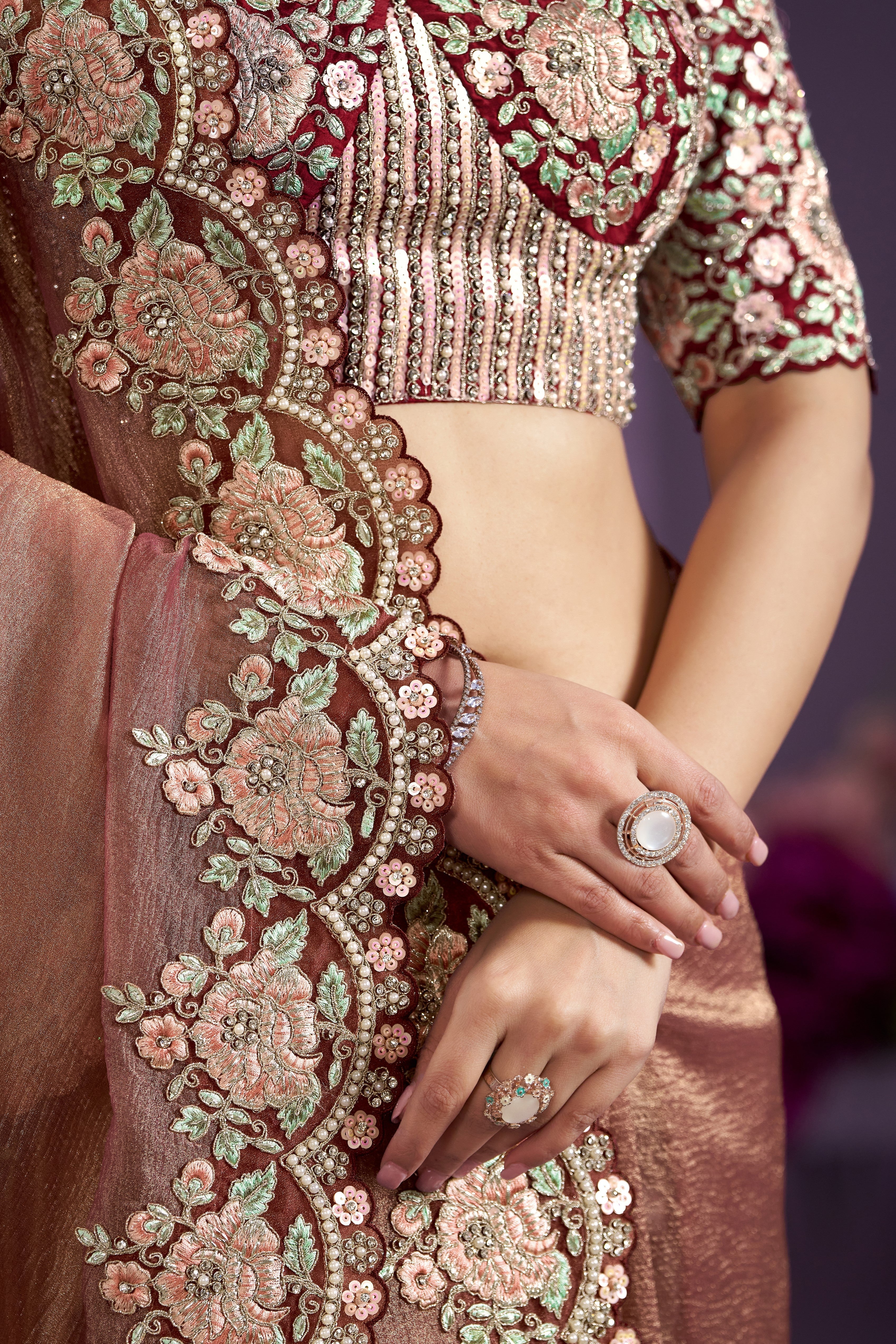 Copper Pure Banarasi Crush Silk Saree