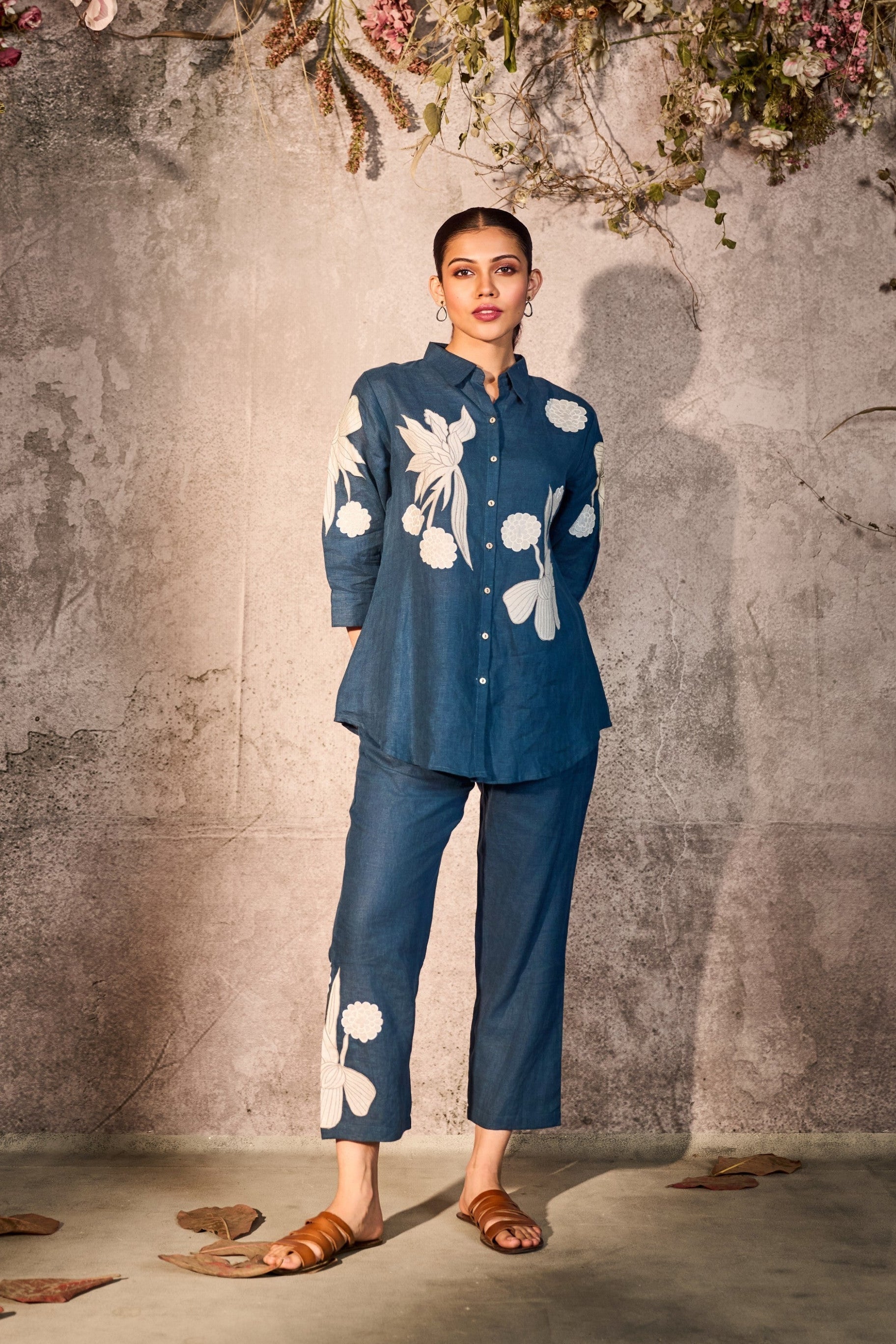 Denim Blue Printed Linen Co-ord Set