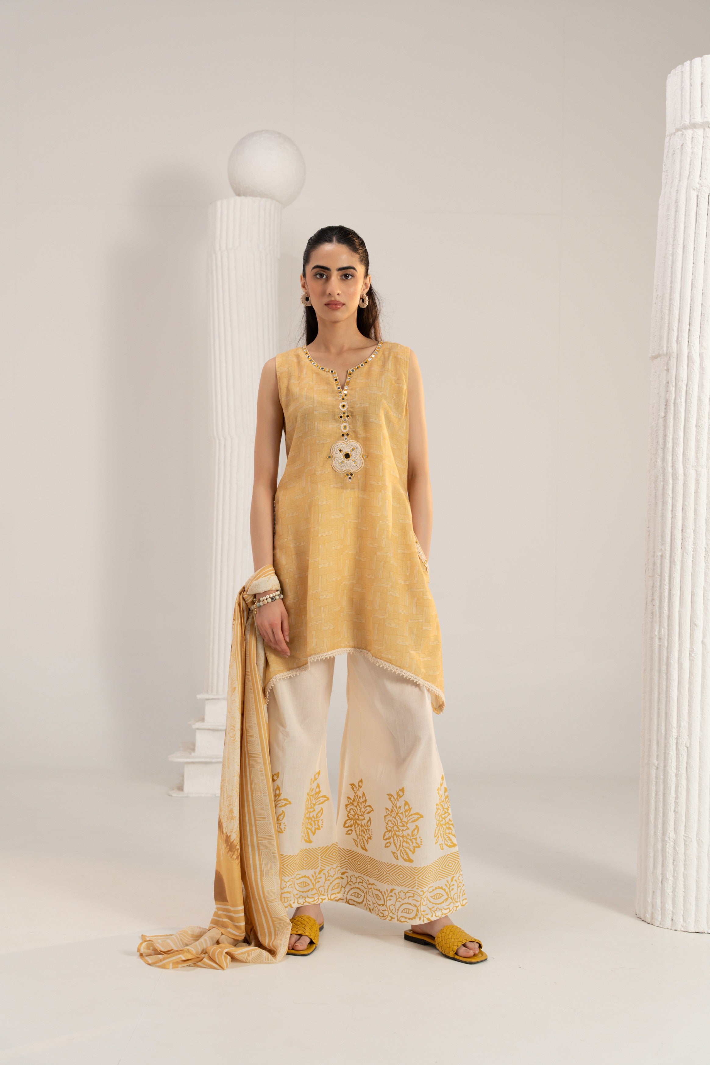 Mustard Printed Cotton Palazzo Set