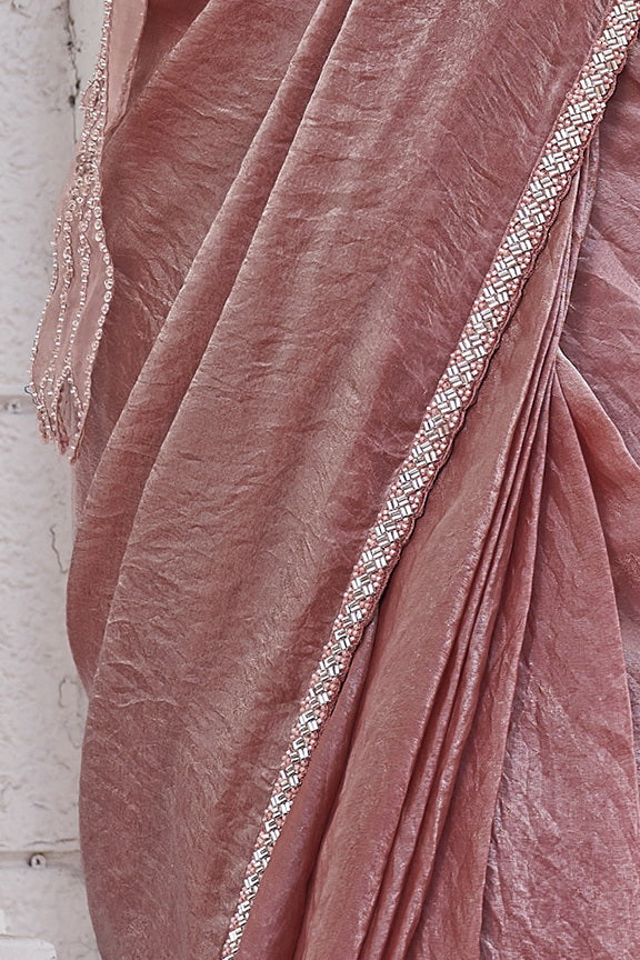 Mauve Metallic Embellished Satin Silk Saree