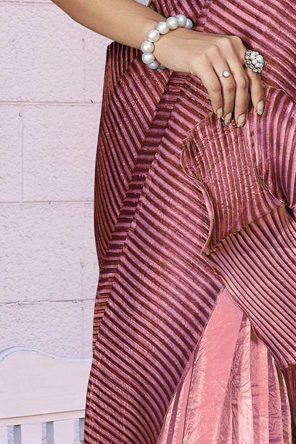 Blush Rose Embellished Crepe Satin Silk Saree