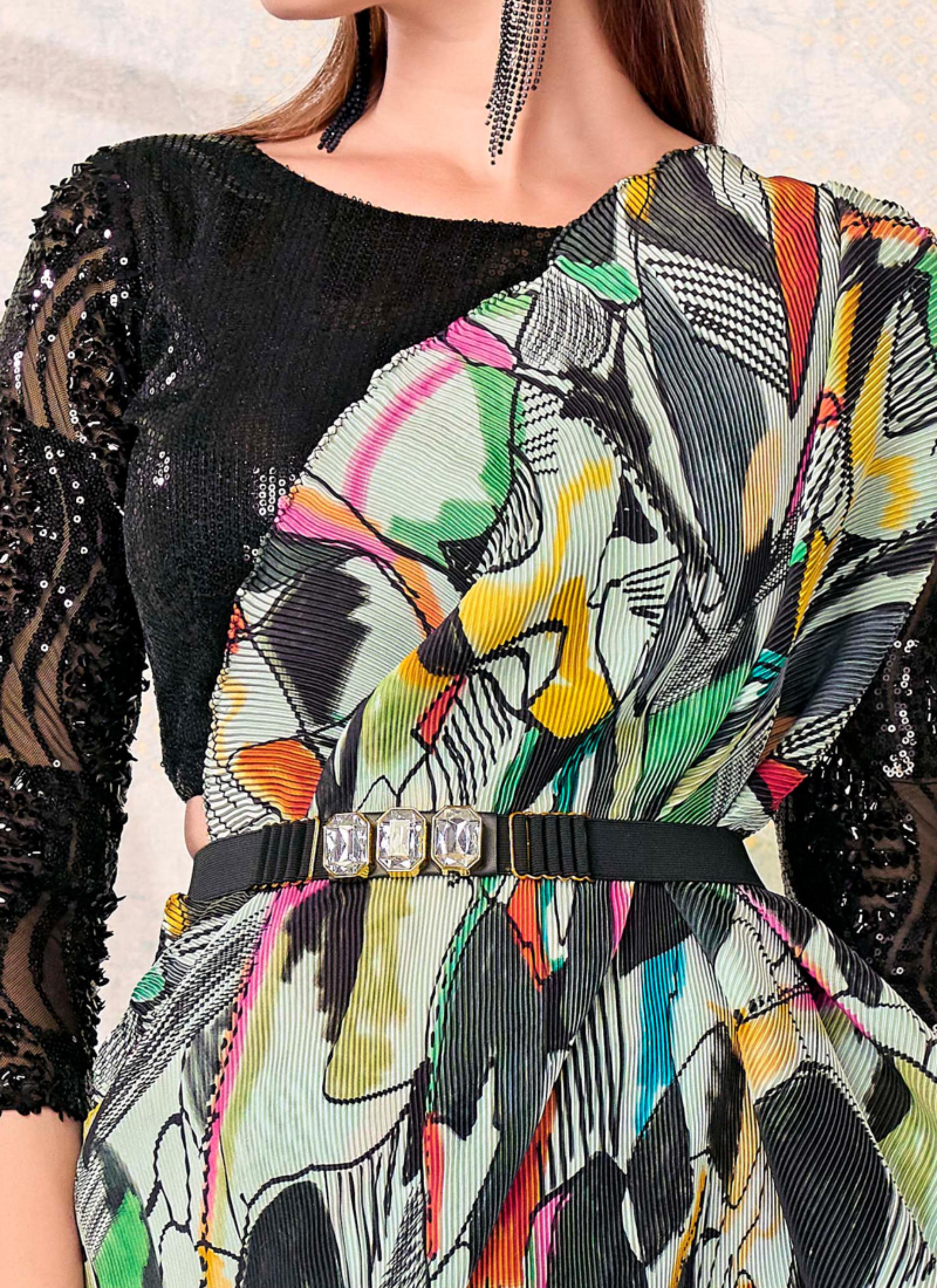 Multicolour Abstract Satin Silk Saree